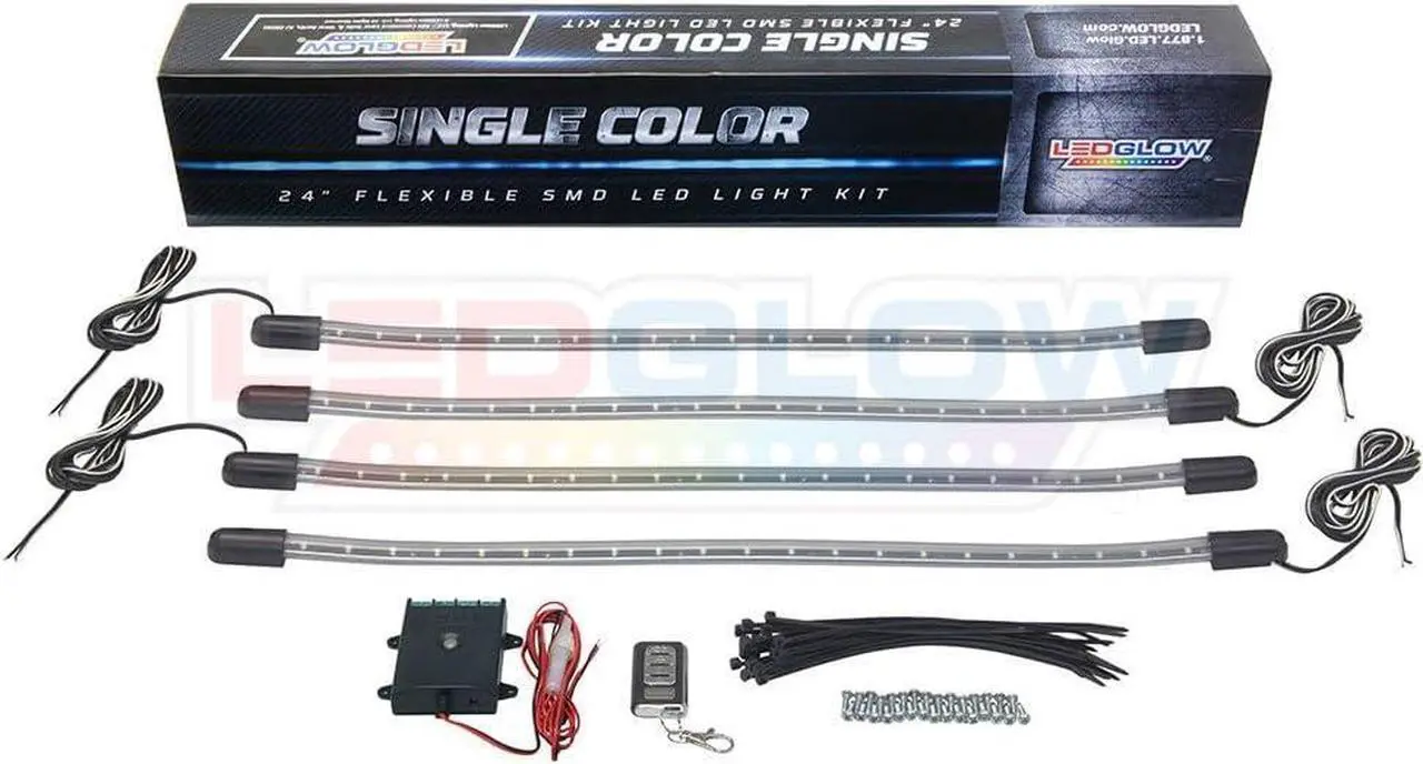 Alt view image 5 of 5 - LEDGlow 4pc Blue LED Golf Cart Underbody Underglow Accent Neon Light Kit for EZGO Yamaha Club Car - Water Resistant Flexible Tubes - Includes Control Box & Wireless Remote