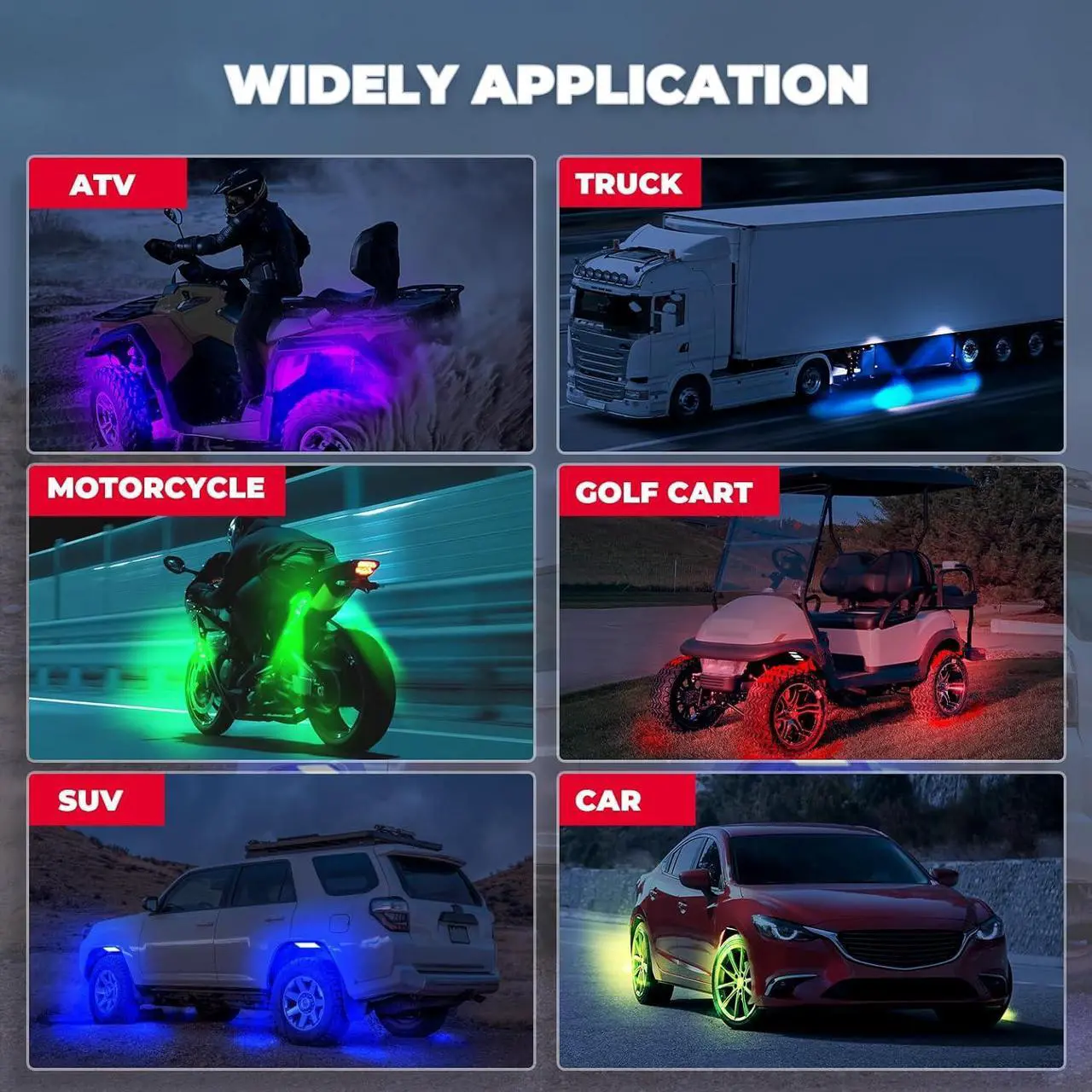 Alt view image 7 of 7 - KEMIMOTO 4 Pods LED Rock Lights for Truck UTV, APP RF Dual Control Underglow Multicolor Neon Light Pod Universal Lighting for ATV, Car, Golf Cart, RV, Compatible with Can-Am X3 Polaris RZR Sportsman