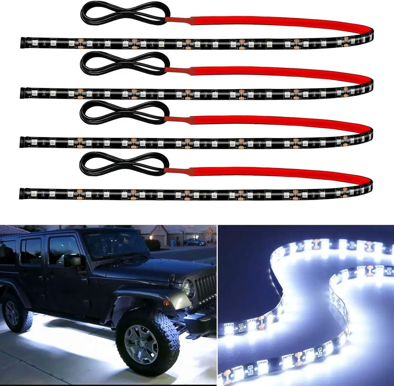 Main image of 12V Led Light Strip Connectable 24Inch White Led Strip Lights for Car Golf Cart Motorcycle Boat Truck Cabinet Waterproof Led Light Strip,4Pack