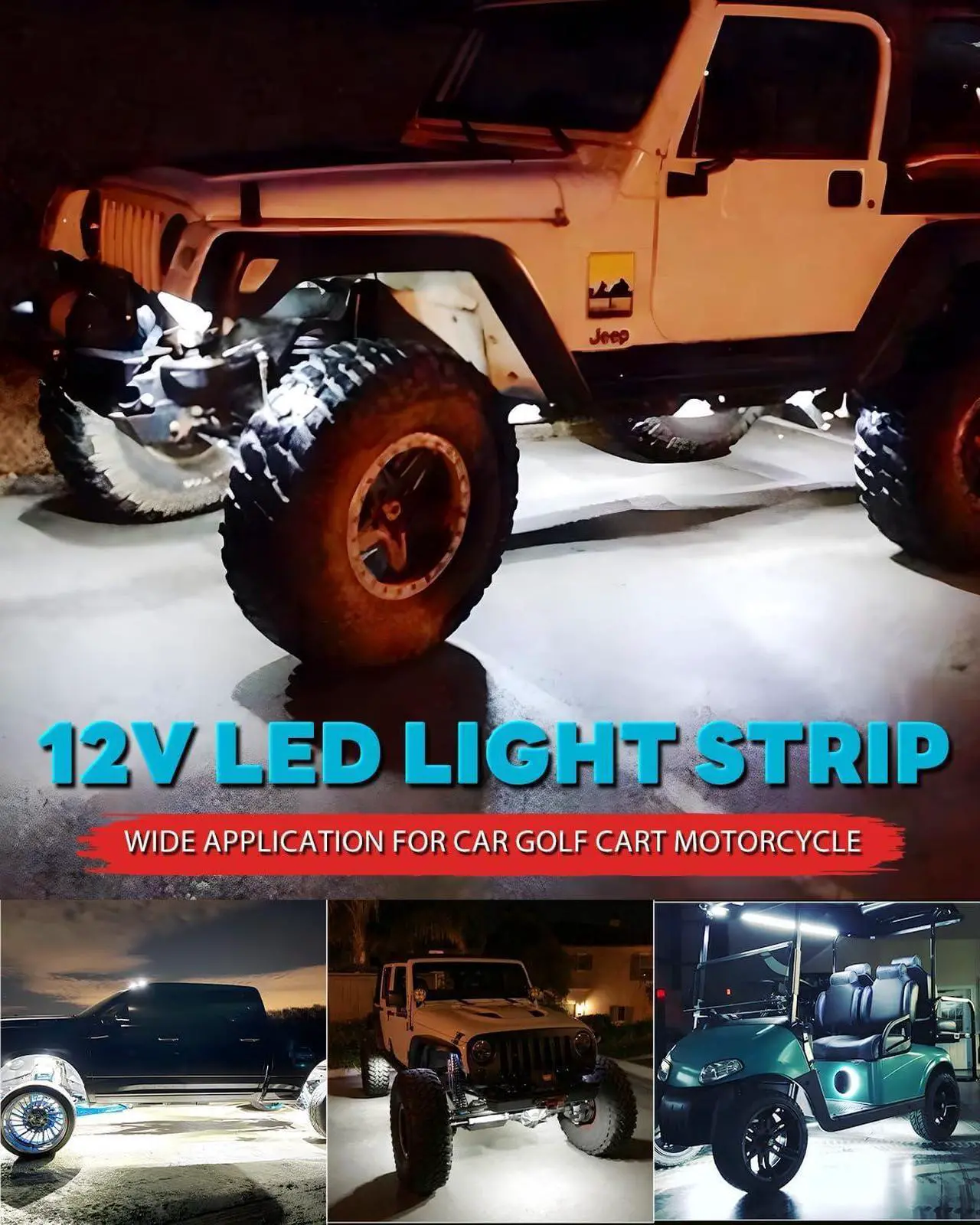 Alt view image 4 of 6 - 12V Led Light Strip Connectable 24Inch White Led Strip Lights for Car Golf Cart Motorcycle Boat Truck Cabinet Waterproof Led Light Strip,4Pack