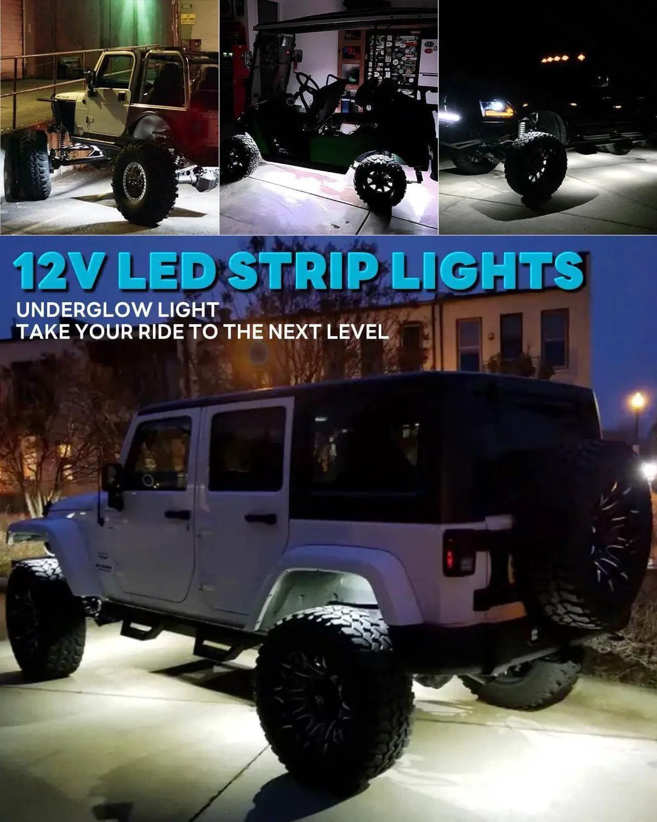 Alt view image 5 of 6 - 12V Led Light Strip Connectable 24Inch White Led Strip Lights for Car Golf Cart Motorcycle Boat Truck Cabinet Waterproof Led Light Strip,4Pack