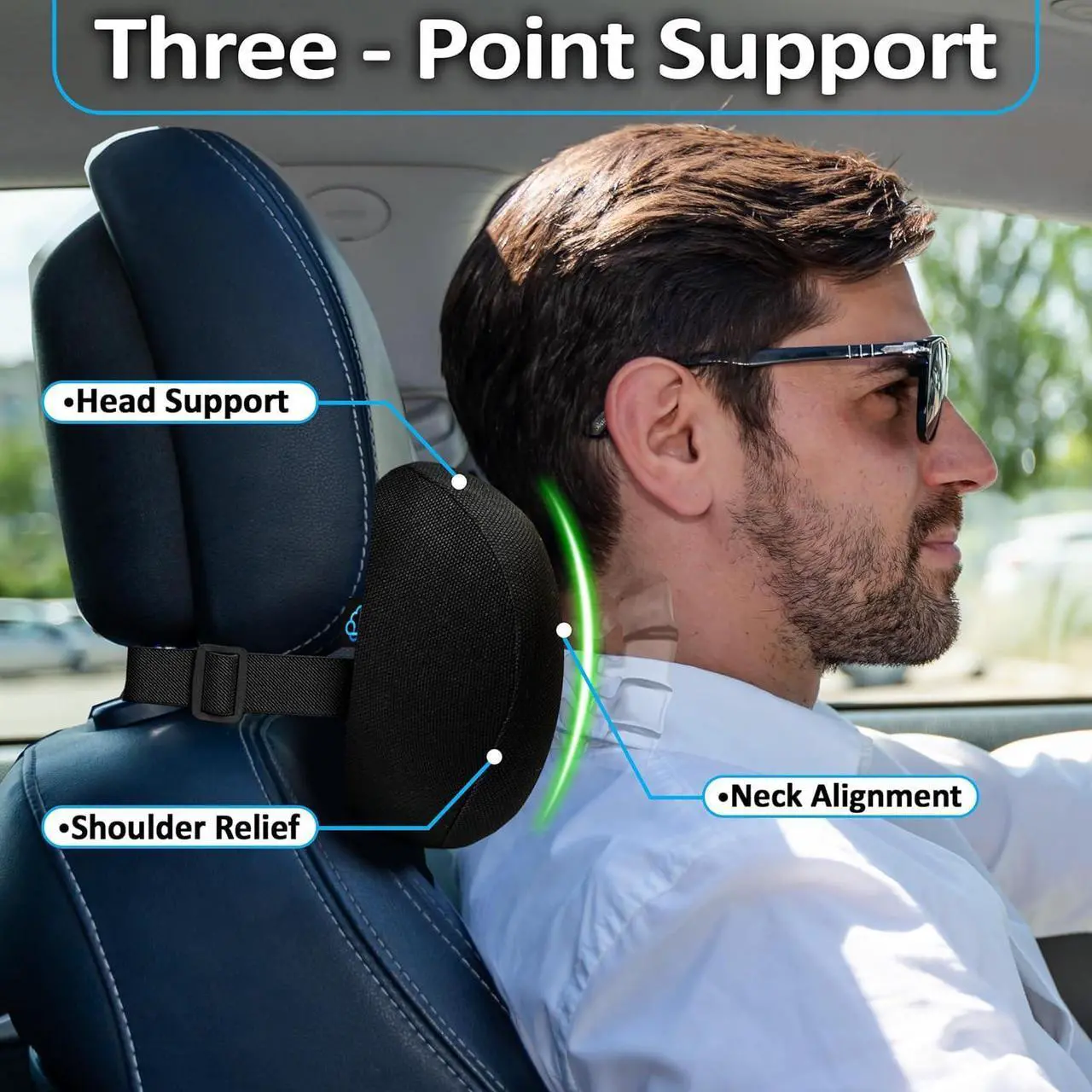 Alt view image 3 of 7 - 2 Pack Car Neck Pillow, 100% Memory Foam Car Headrest Pillow for Neck Support, Breathable Removable Cover & Adjustable Strap, Ergonomic Design for Driving Comfort, Neck Pain Relief, Travel