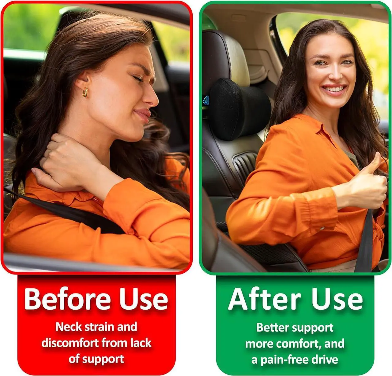 Alt view image 5 of 7 - 2 Pack Car Neck Pillow, 100% Memory Foam Car Headrest Pillow for Neck Support, Breathable Removable Cover & Adjustable Strap, Ergonomic Design for Driving Comfort, Neck Pain Relief, Travel