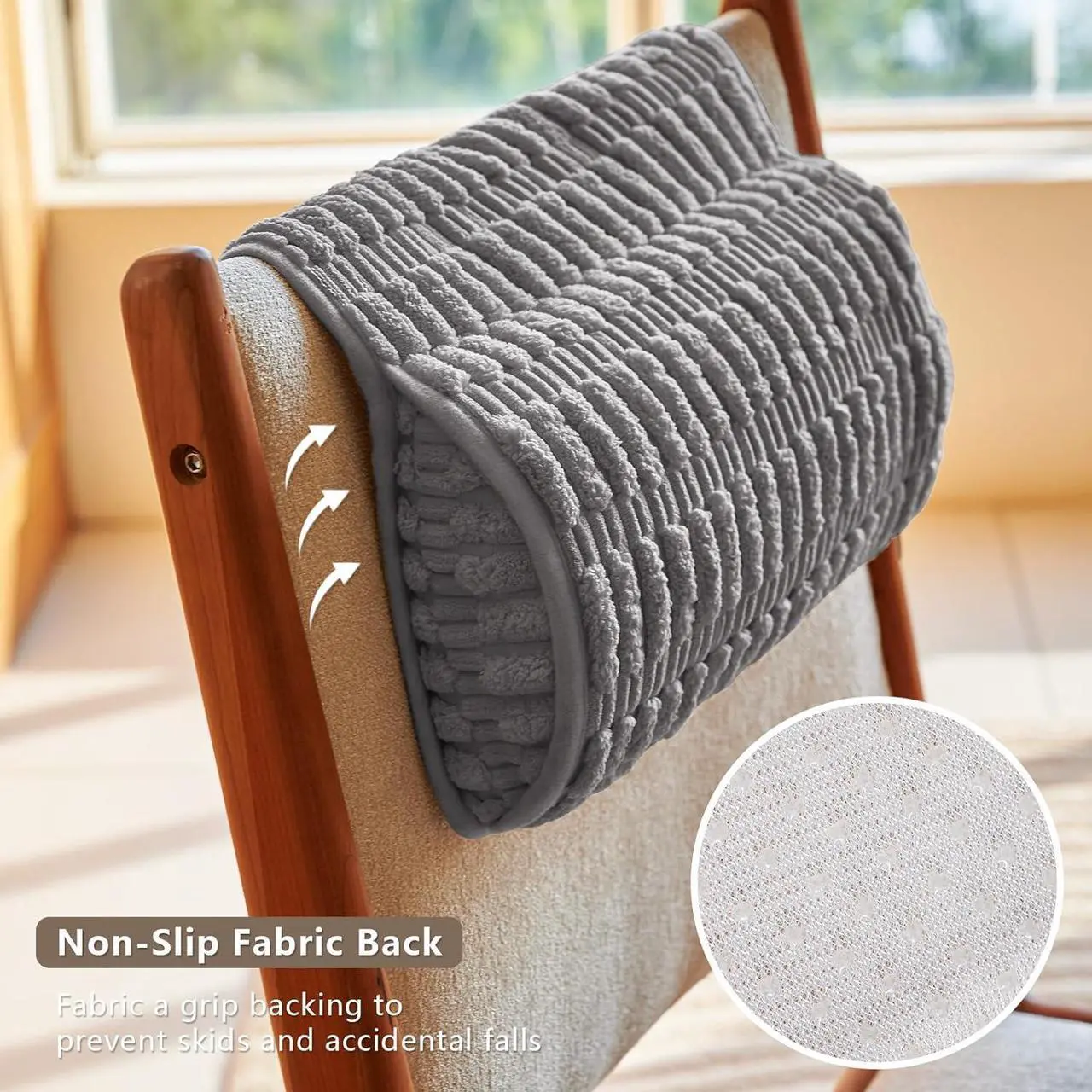 Alt view image 3 of 7 - Headrest and Support Pillow,Recliner Pillow for Neck, Head, or Foot for Office or Massage Chairs, Neck Pain Relief and Cervical Support. Nonslip, Zipped Cover. (Gray, 5.5" Wx13 Lx3 H)