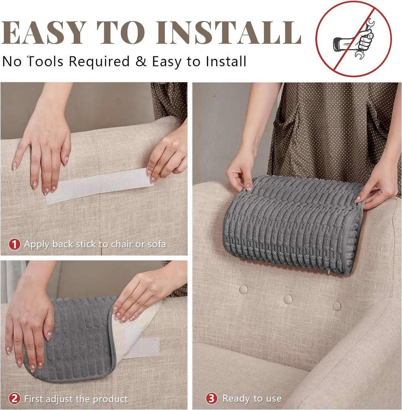 Alt view image 4 of 7 - Headrest and Support Pillow,Recliner Pillow for Neck, Head, or Foot for Office or Massage Chairs, Neck Pain Relief and Cervical Support. Nonslip, Zipped Cover. (Gray, 5.5" Wx13 Lx3 H)