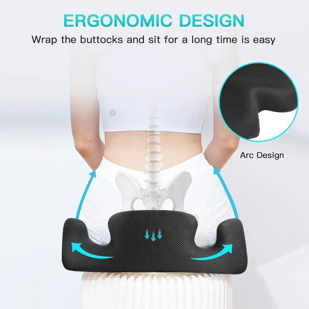 Alt view image 4 of 6 - Benazcap X Large Memory Seat Cushion for Office Chair Pressure Relief Sciatica & Tailbone Pain Relief Memory Foam Firm Coccyx Pad for Long Sitting, for Office Chair, Gaming Chair and Car Seat Upgrade
