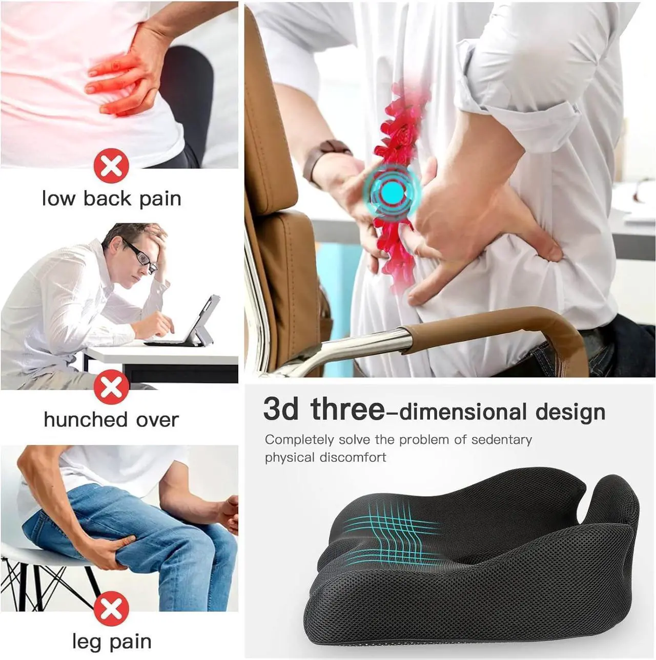 Alt view image 6 of 6 - Benazcap X Large Memory Seat Cushion for Office Chair Pressure Relief Sciatica & Tailbone Pain Relief Memory Foam Firm Coccyx Pad for Long Sitting, for Office Chair, Gaming Chair and Car Seat Upgrade