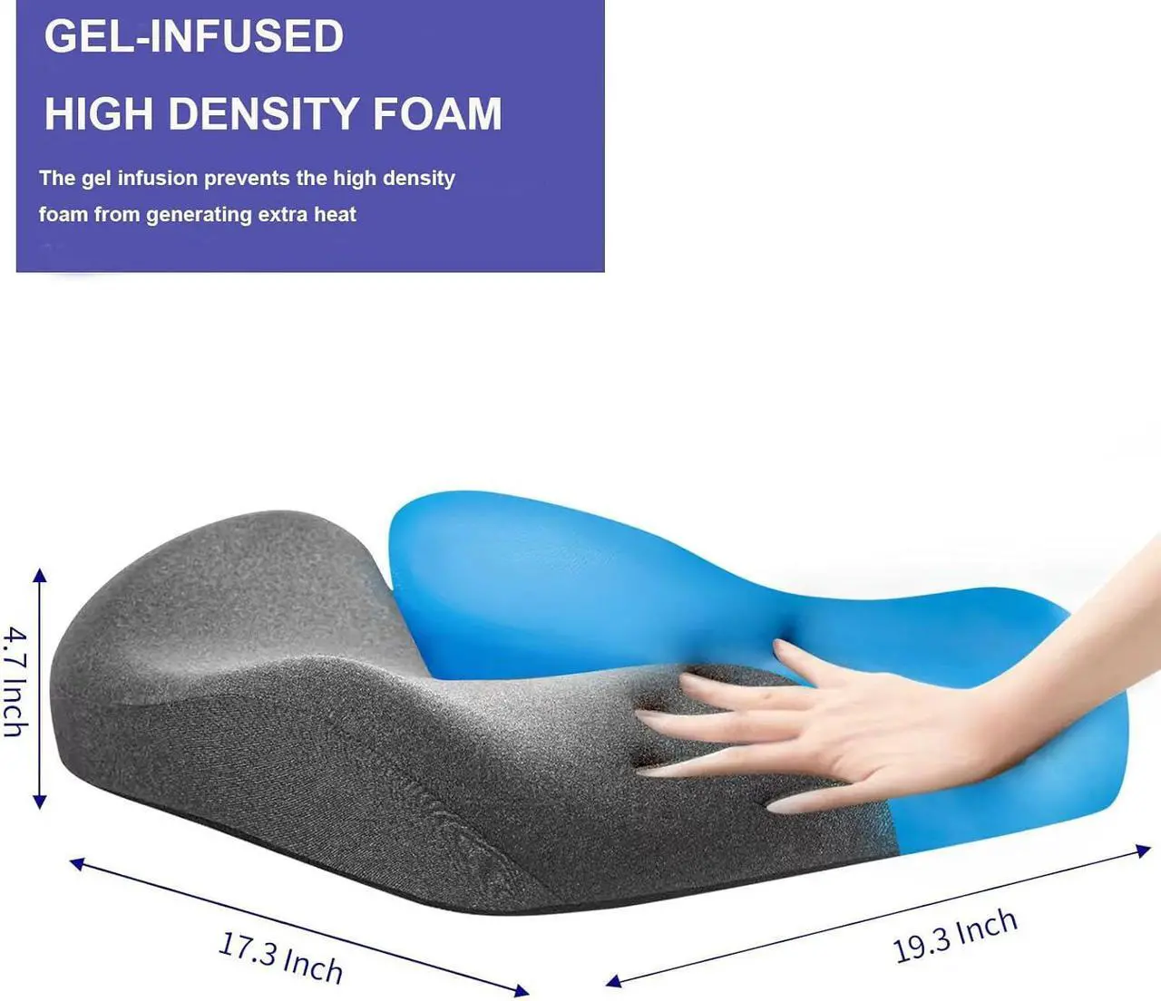 Alt view image 2 of 7 - SupremeComfort X-Large Gel Infused High Density Foam Seat Cushion for Office Chair, Kitchen Chair, Car Seats- Elevate Your Seating Experience -Pressure Sore and Tailbone Pain Relief