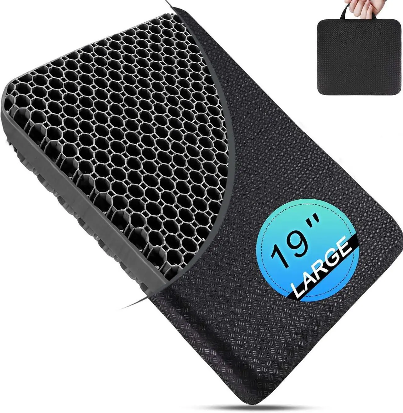 Main image of Seat Cushion, Gel Seat Cushion for Long Sitting Back, Sciatica, Tailbone Pain Relief Pad, 19in Seat Pad for Car, Office Chair, Wheelchair, Soft Support for Long Trips