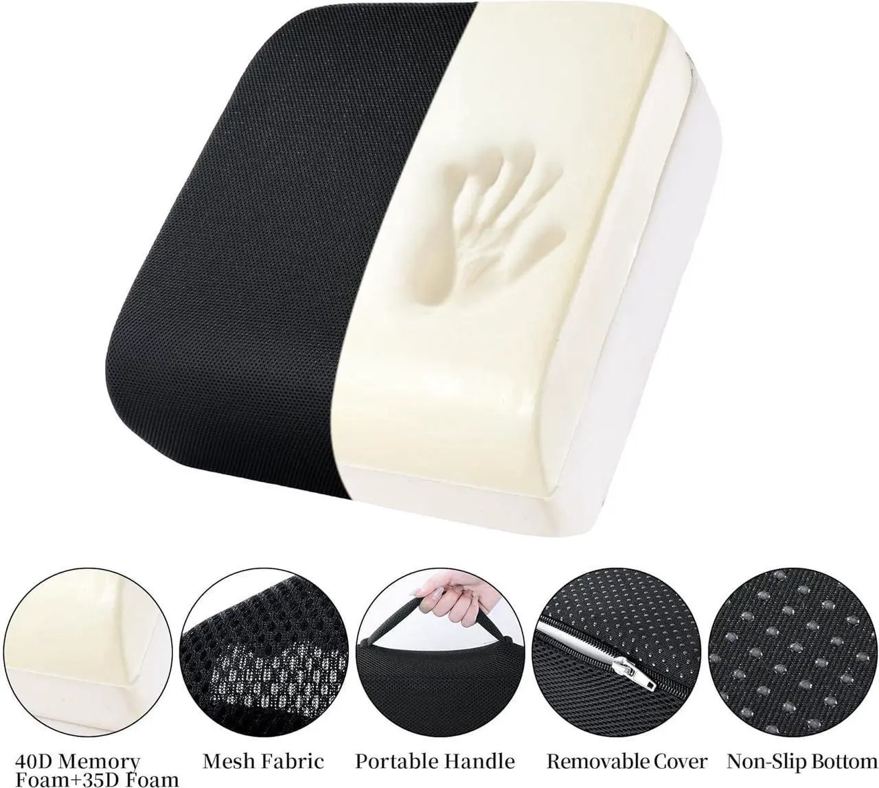 Alt view image 6 of 7 - MABOZOO Extra Thick Chair Cushions,Office Chair Booster Seat Cushion to Raise Seat Height for Pain Relief,18 x 16 x 5 inch Non Slip Memory Foam Thick Cushion with Carry HandleBlack