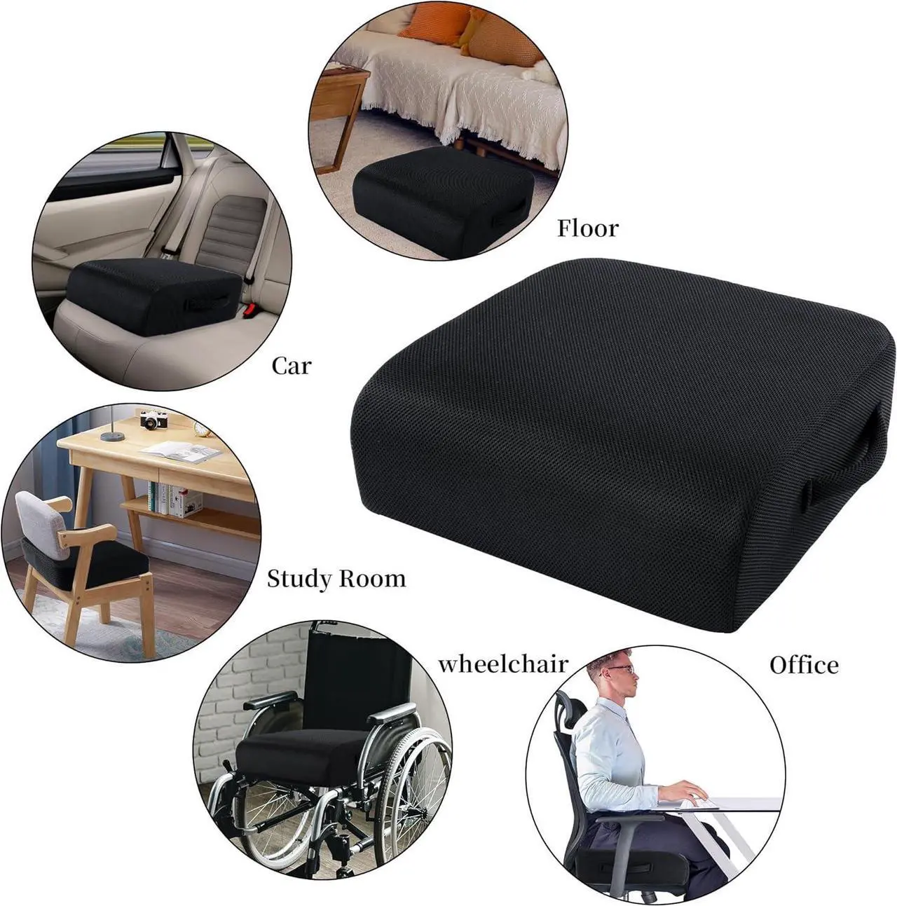 Alt view image 7 of 7 - MABOZOO Extra Thick Chair Cushions,Office Chair Booster Seat Cushion to Raise Seat Height for Pain Relief,18 x 16 x 5 inch Non Slip Memory Foam Thick Cushion with Carry HandleBlack
