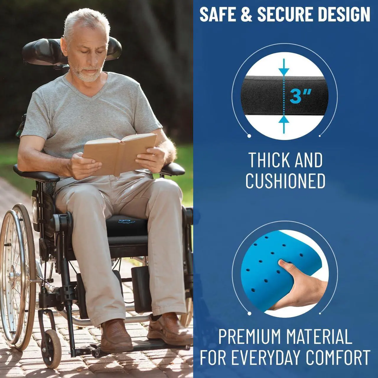 Alt view image 4 of 7 - Everlasting Comfort Memory Foam Wheelchair Cushion - Gel Seat Cushion for Seniors and Adults - Pressure Relief and Tailbone Pain Support - Ventilated and Soft Cushion for Ultimate Comfort