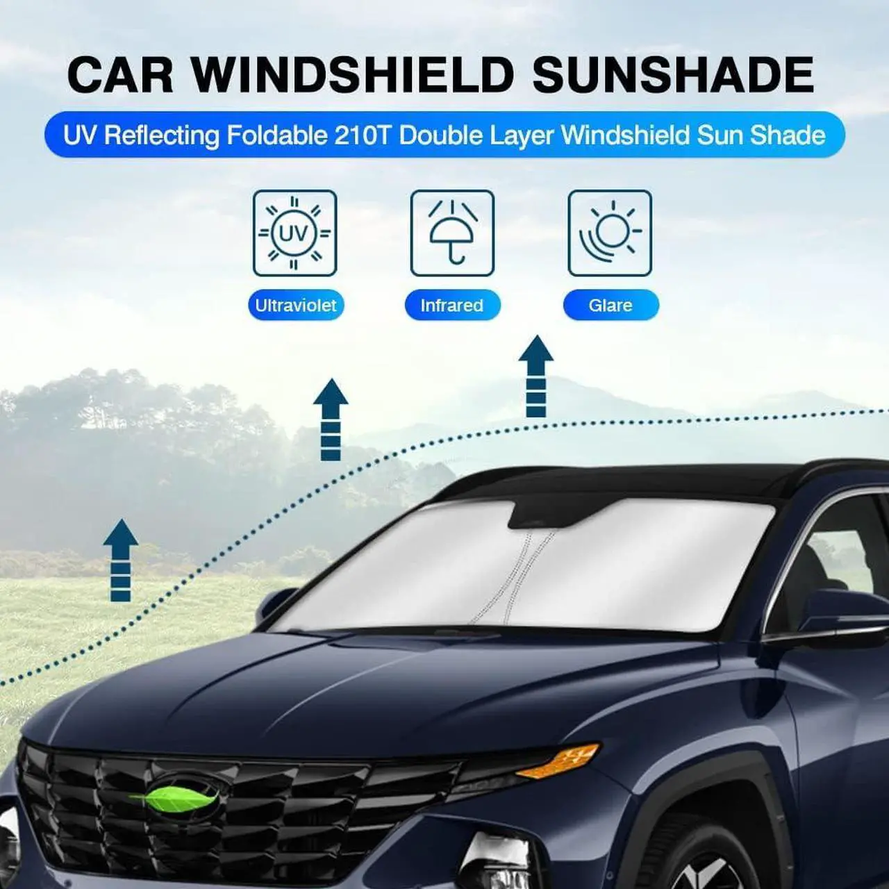 Alt view image 2 of 7 - KUST Windshield Sun Shade for Hyundai Tucson Accessories 2022-2024 2025 Window Sunshade Sun Visor Protector Foldable Blocks UV Rays Keep Your Car Cooler
