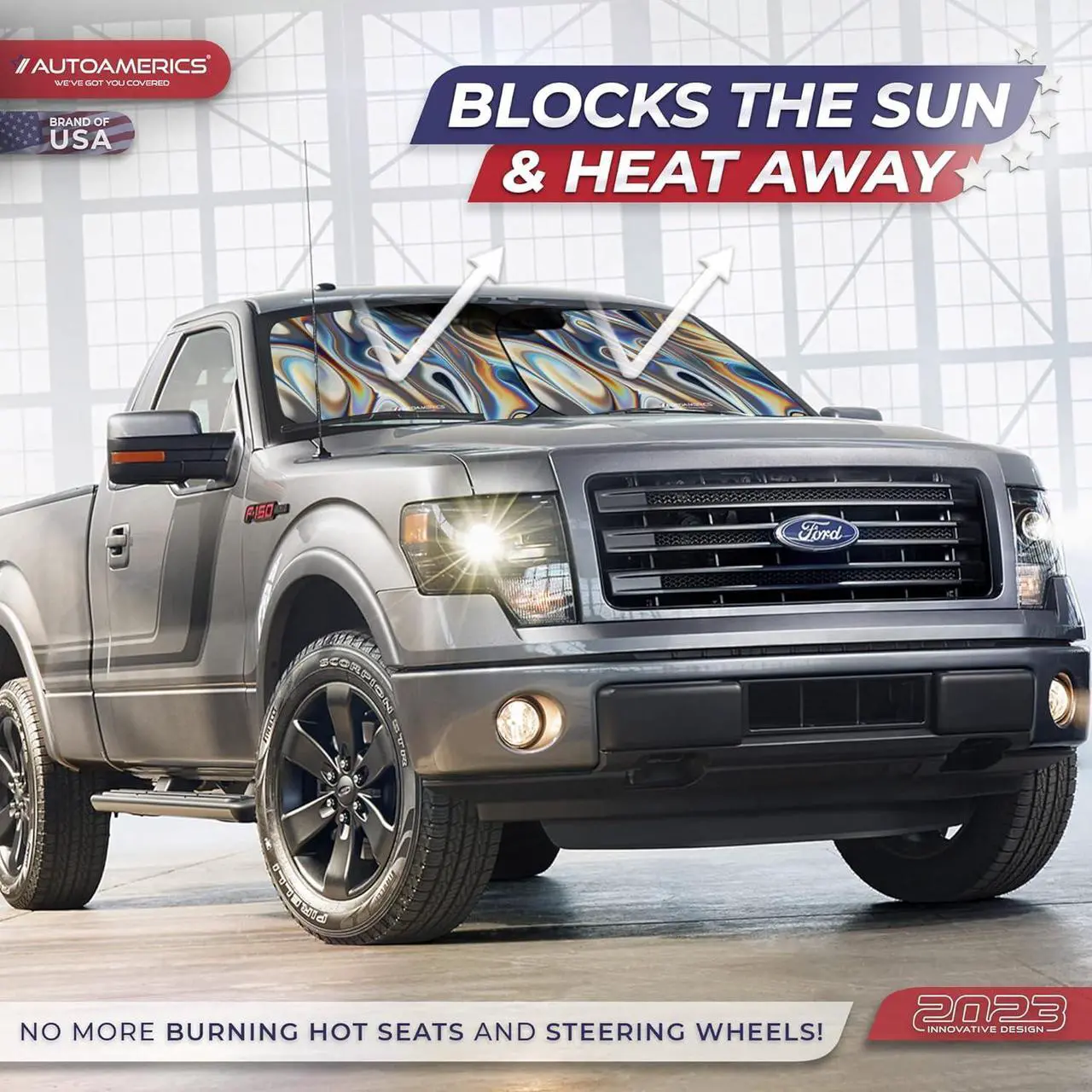 Alt view image 7 of 7 - Autoamerics 2-Piece Windshield Sun Shade - Chrome Liquid Foldable Car Front Window Sunshade for Most Cars SUV Truck Heat Blocker Visor Protector Blocks Max UV Rays and Keeps Your Vehicle Cool - Small