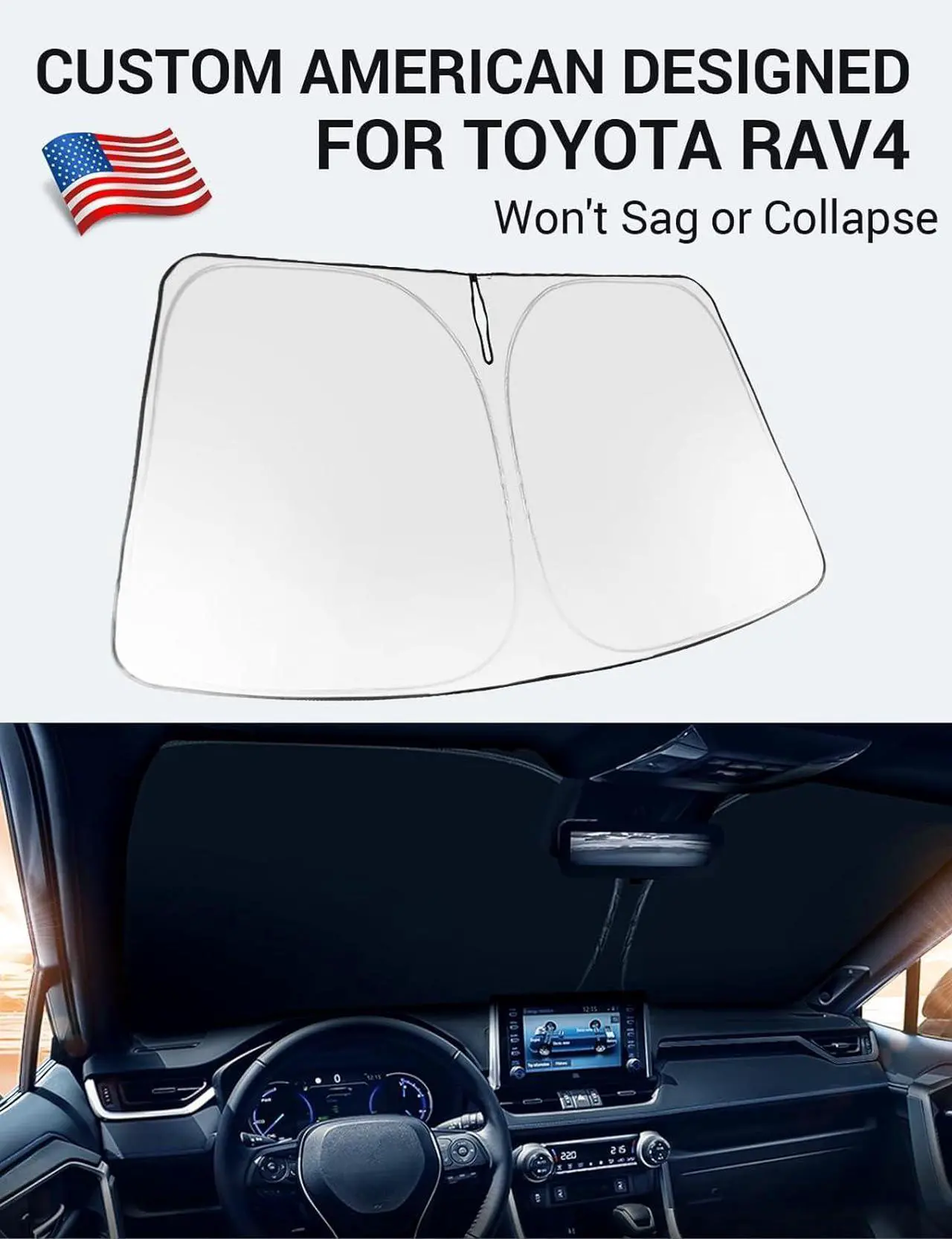 Alt view image 2 of 7 - Proadsy 2025 Upgrade Front Windshield Sun Shade Foldable RAV4 Sunshade Protector Custom Fit 2019-2025 RAV-4 SUV Crossover, TRD Off-Road, LE XLE Premium Limited XSE Hybrid Adventure Prime Accessories