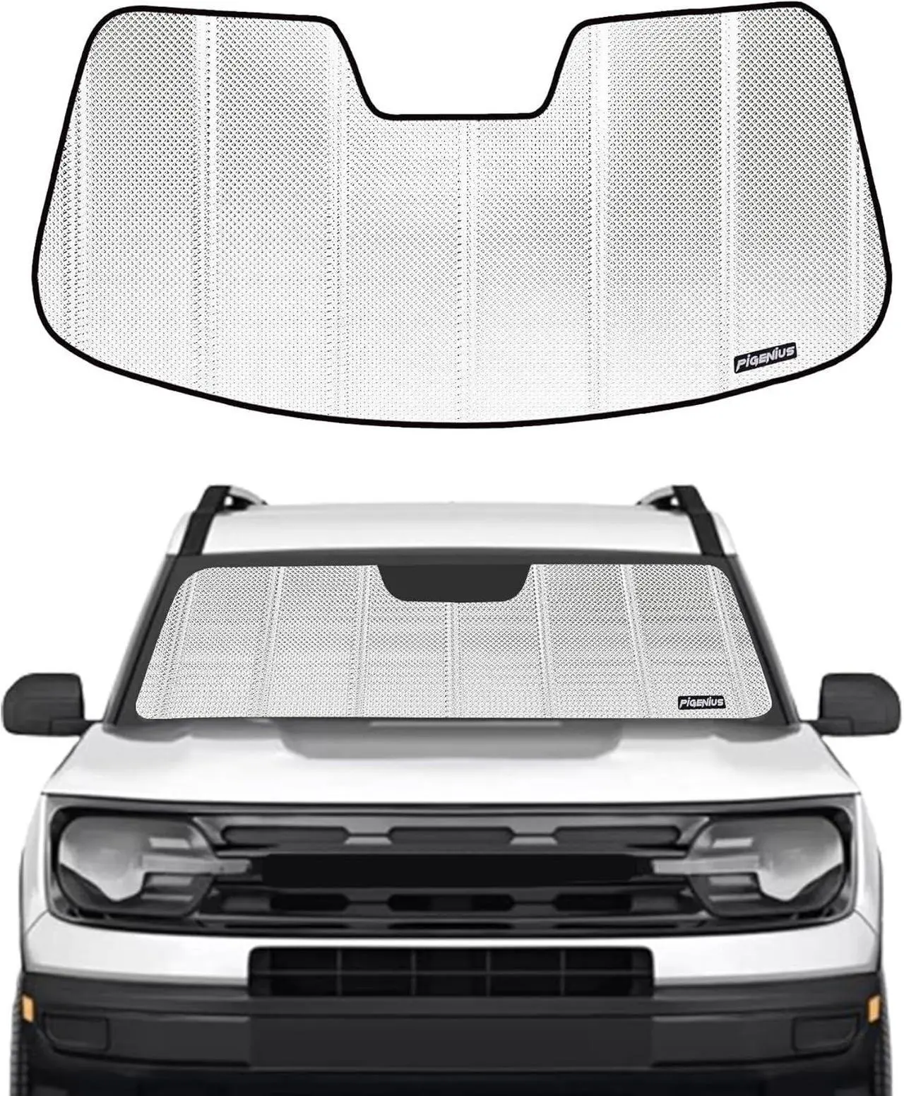Main image of Windshield Sun Shade for Ford Bronco Sport 2021-2025. Reflective Aluminum Film Front Window Sunshade - BLAZBLOCK
