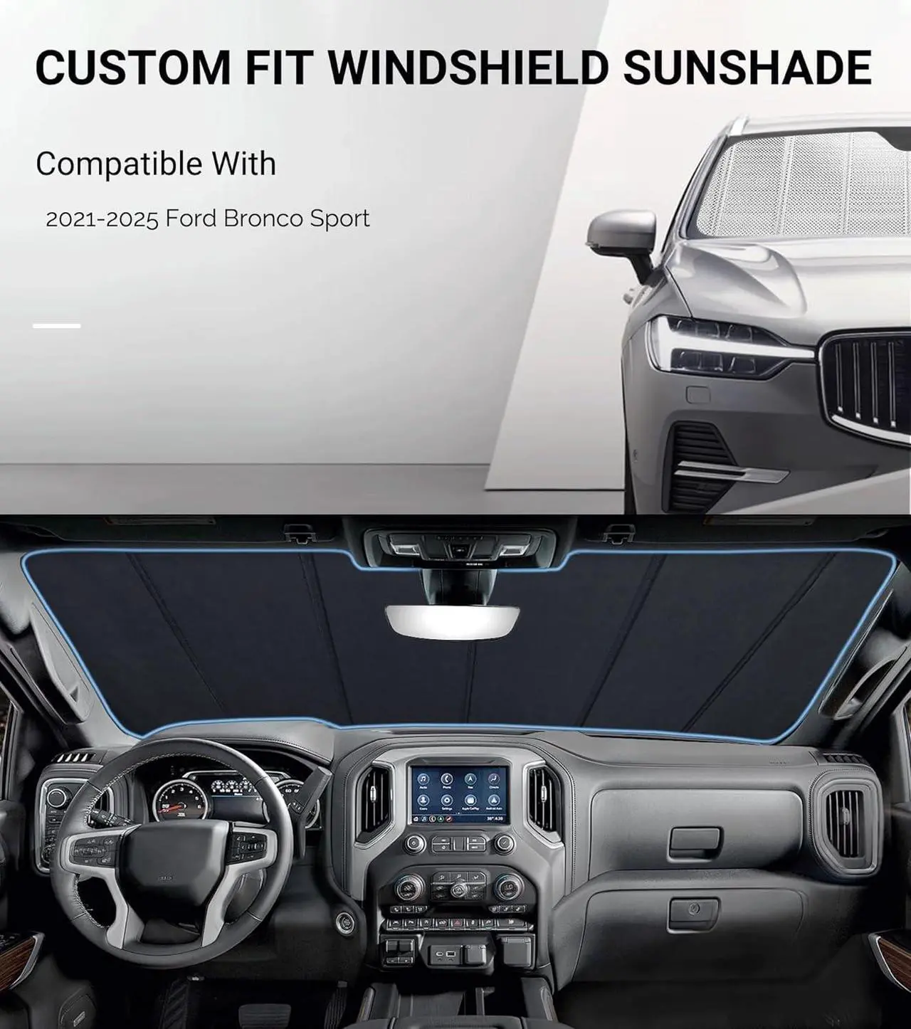 Alt view image 2 of 6 - Windshield Sun Shade for Ford Bronco Sport 2021-2025. Reflective Aluminum Film Front Window Sunshade - BLAZBLOCK