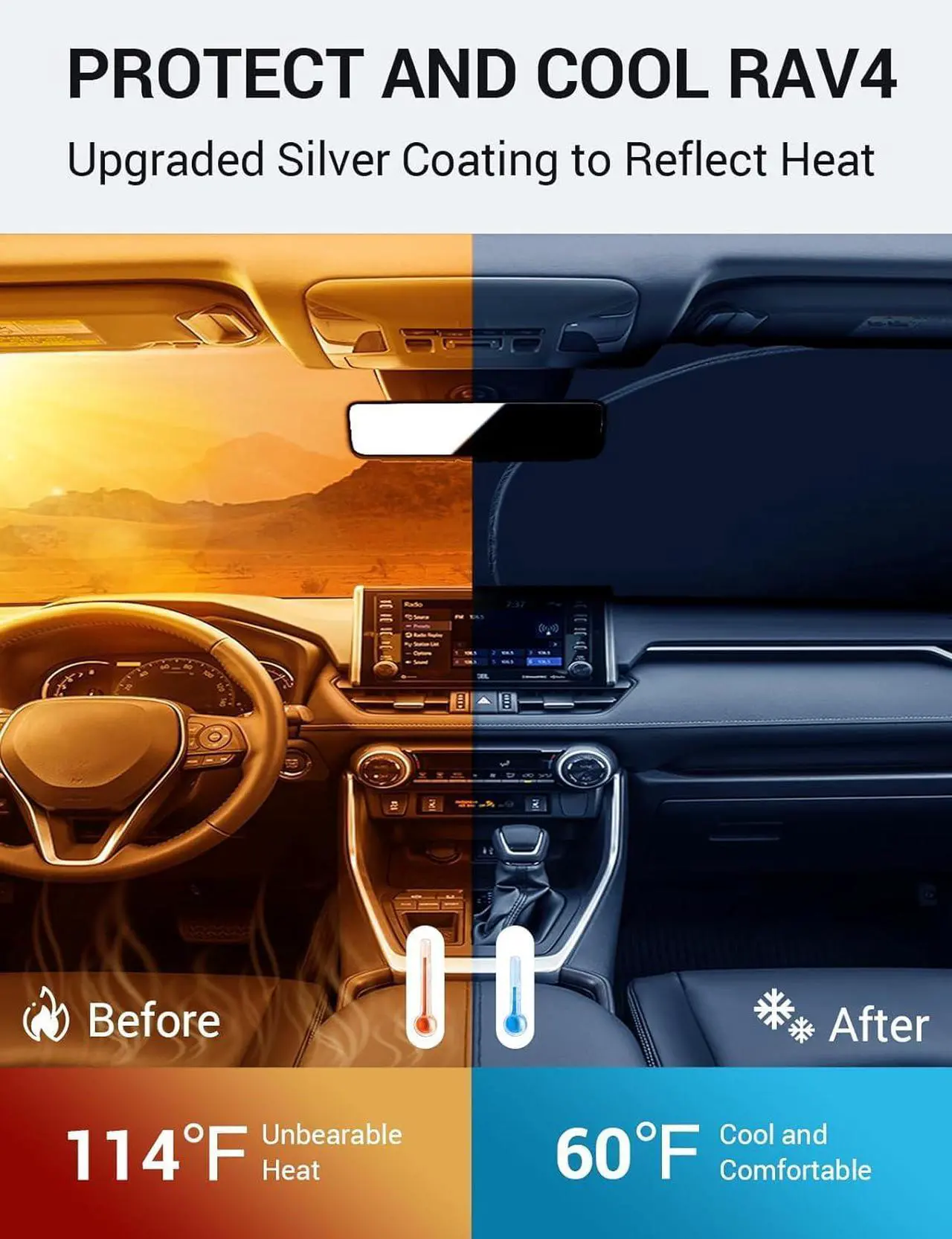 Alt view image 3 of 7 - Proadsy 2025 Upgrade Front Windshield Sun Shade Foldable RAV4 Sunshade Protector Custom Fit 2019-2025 RAV-4 SUV Crossover, TRD Off-Road, LE XLE Premium Limited XSE Hybrid Adventure Prime Accessories