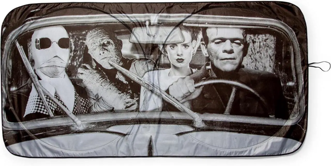 Main image of Universal Monsters Classic Horror Movie Sunshade for Windshield | Foldable Sun Visor Protector for Cars, Trucks, SUVs | Blocks UV Rays and Sun Glare | 64 x 32 Inches