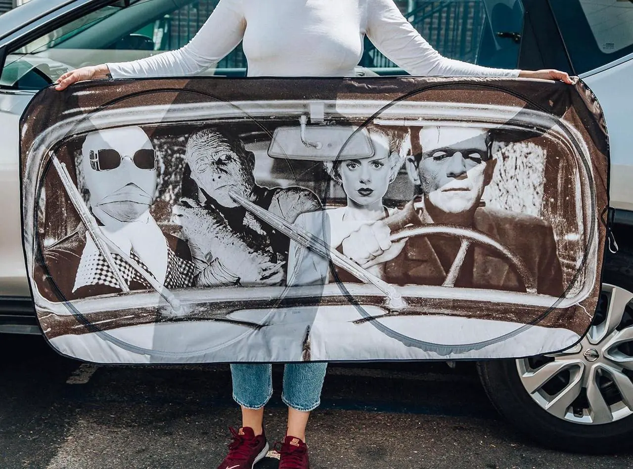 Alt view image 4 of 6 - Universal Monsters Classic Horror Movie Sunshade for Windshield | Foldable Sun Visor Protector for Cars, Trucks, SUVs | Blocks UV Rays and Sun Glare | 64 x 32 Inches