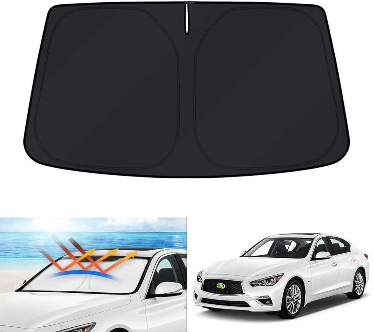 Main image of KUST Custom Fit Windshield Sun Shade for 2014-2024 Infiniti Q50 Accessories Window Shade Cover Sun Visor Folding Blocks UV Rays Keep Your Car Cooler