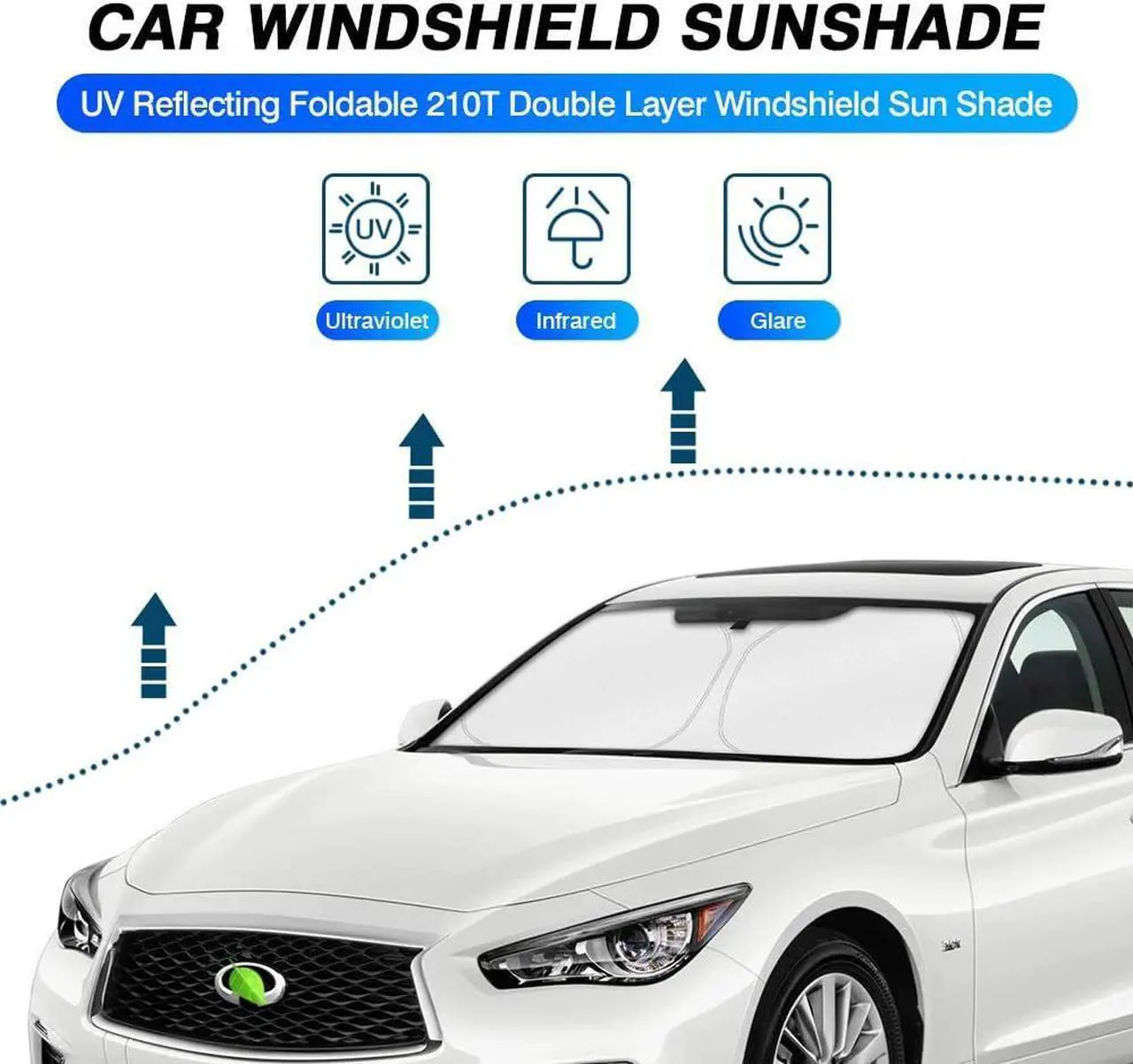 Alt view image 2 of 6 - KUST Custom Fit Windshield Sun Shade for 2014-2024 Infiniti Q50 Accessories Window Shade Cover Sun Visor Folding Blocks UV Rays Keep Your Car Cooler
