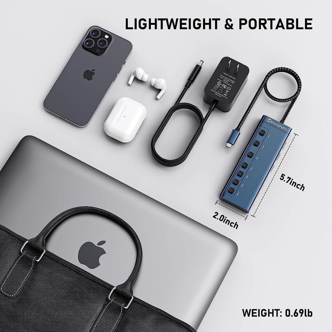 Alt view image 5 of 7 - Minisopuru Powered USB Hub,7 IN1 Powered USB C Hub with 3 USBA 3.0 Data Ports and 4 USB C Data, Smart Charging for iPhone/iPad, USB Splitter with Individual On/Off Switches and 12V/3A Power Adapter