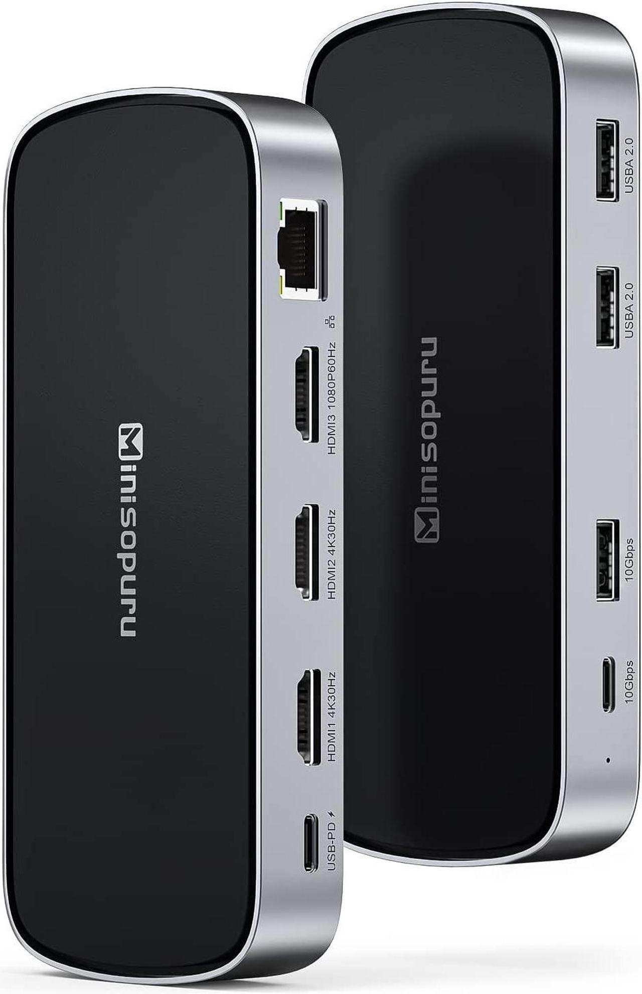 Minisopuru Triple Display Docking Station with Power Supply Laptop Charge, USB C Docking Station for MacBook Pro/Air M1 M2 & Windows, Laptop Docking Station with 3 HDMI,10Gbps USB C/A Data, Ethernet