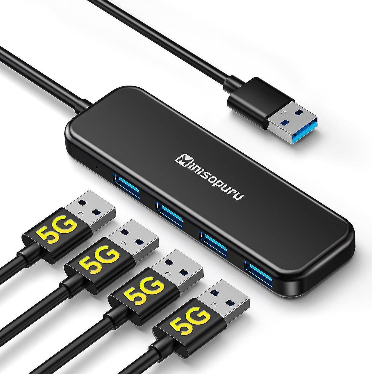 Minisopuru 4 Port USB 3.0 Hub, USB Hub for Laptop(Charging Not Supported), USB Splitter Expander for MacBook, Mac, Mac Mini, iMac, Surface Pro, XPS, Flash Drive, Mobile HDD and More.