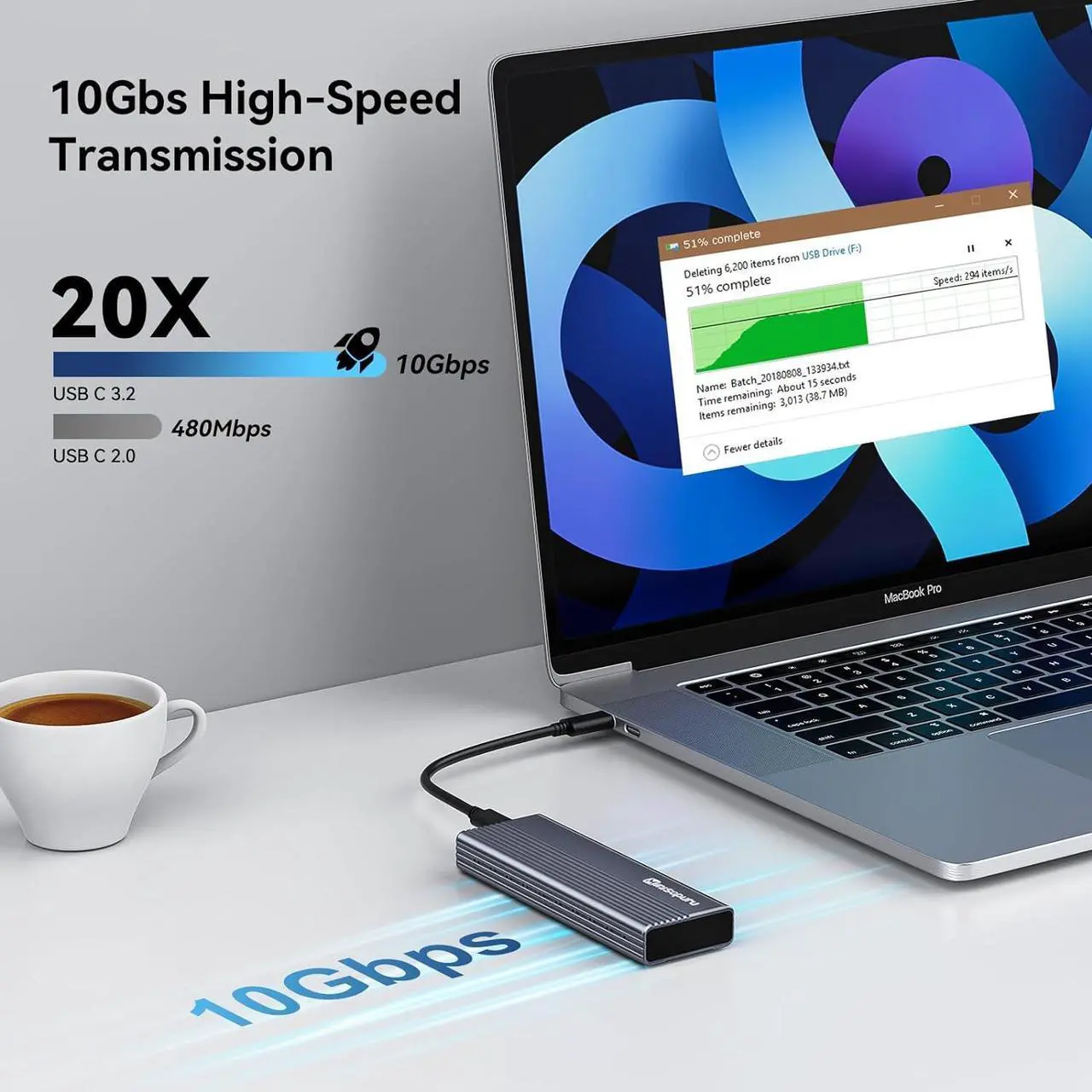 Alt view image 4 of 7 - Minisopuru 10Gbps M.2 NVMe SSD Enclosure, Max 8TB Tool-Free USB-C Aluminum NVMe Enclosure Compatible with M1 M2 Pro/Max Mac, M.2 Enclosure Support M/B+M Keys ( 2230/2242 /2260/2280).
