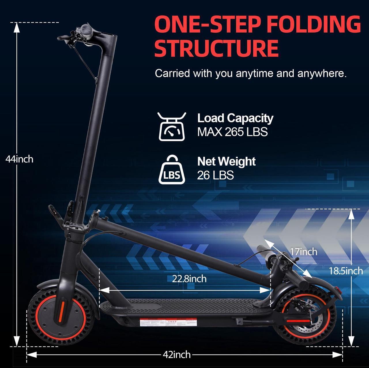 Alt view image 6 of 7 - CUNFON Electric Scooter - 500 Watt Motor, 8.5 Inch Pneumatic Tires, 17-21 Mile Range, 19 MPH Speed, Dual Braking System and APP, Foldable Commuter Electric Scooter, Black and Red