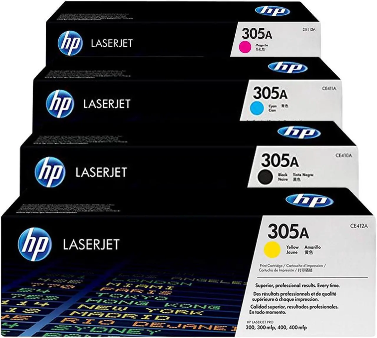 Main image of Original hp 305A Toner Cartridge CE410A / CE411A / CE412A / CE413A 4Pack Black, Cyan, Yellow, Magenta Works with The HP Laserjet Pro 400 MPF M425dn, M425dw, M425nw Printers,