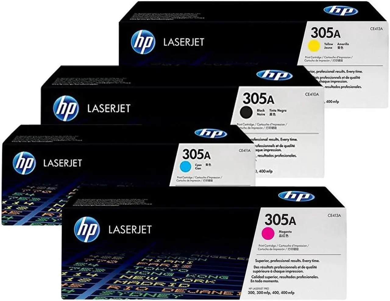 Alt view image 2 of 2 - Original hp 305A Toner Cartridge CE410A / CE411A / CE412A / CE413A 4Pack Black, Cyan, Yellow, Magenta Works with The HP Laserjet Pro 400 MPF M425dn, M425dw, M425nw Printers,