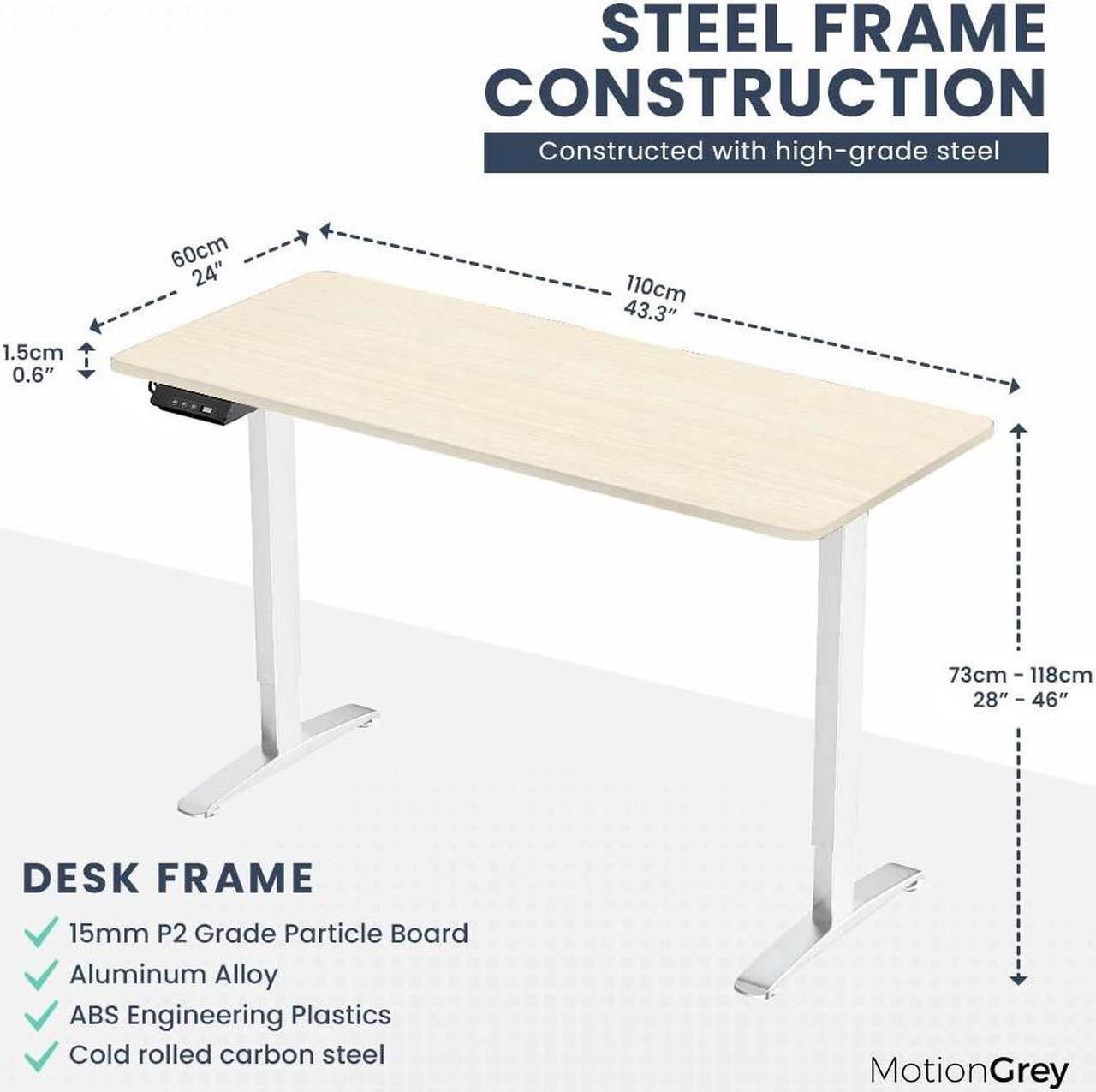 Alt view image 2 of 7 - MotionGrey Standing Desk Height Adjustable Electric Motor Sit-to-Stand Desk Computer for Home and Office - White Frame (43x24 Light Brown Tabletop)