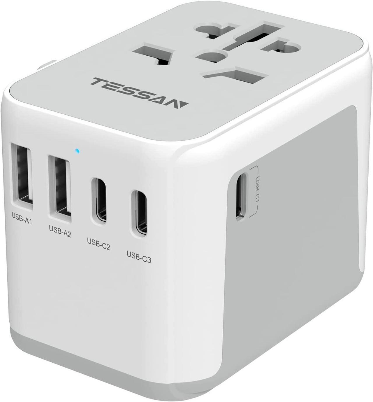 Universal Travel Adapter, TESSAN International Plug Adapter, 5.6A 3 USB C 2 USB A Ports, Power Adaptor Travel Worldwide, All-in-one Travel Charger Outlet Converter for Europe UK EU AUS (Type C/G/A/I)