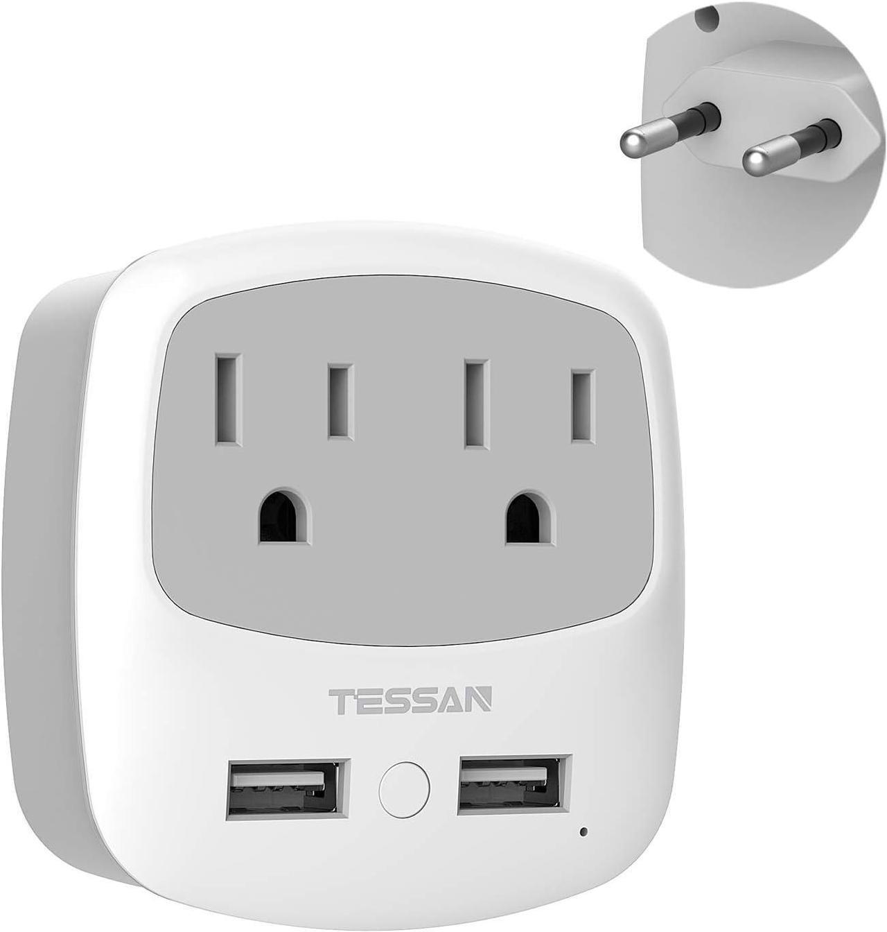 European Travel Plug Adapter, TESSAN International Power Plug with 2 USB, Type C Outlet Adaptor Charger for US to Most of Europe EU Iceland Spain Italy France Germany