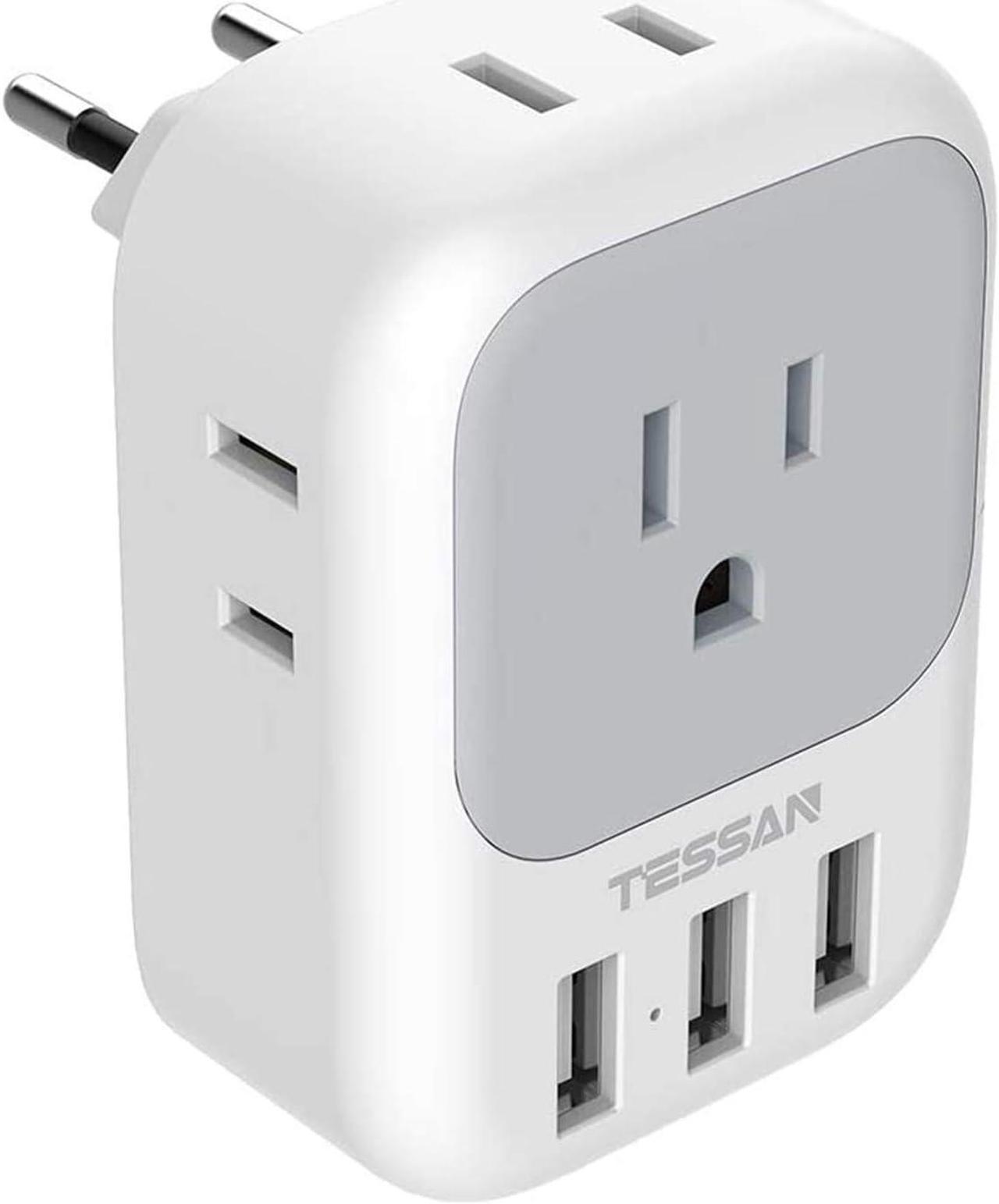 TESSAN European Travel Plug Adapter, International Power Plug with 4 AC Outlets 3 USB Ports, US to Most of Europe Euro EU Italy Spain France Iceland Germany Greece Portugal Charger Adaptor, Type C