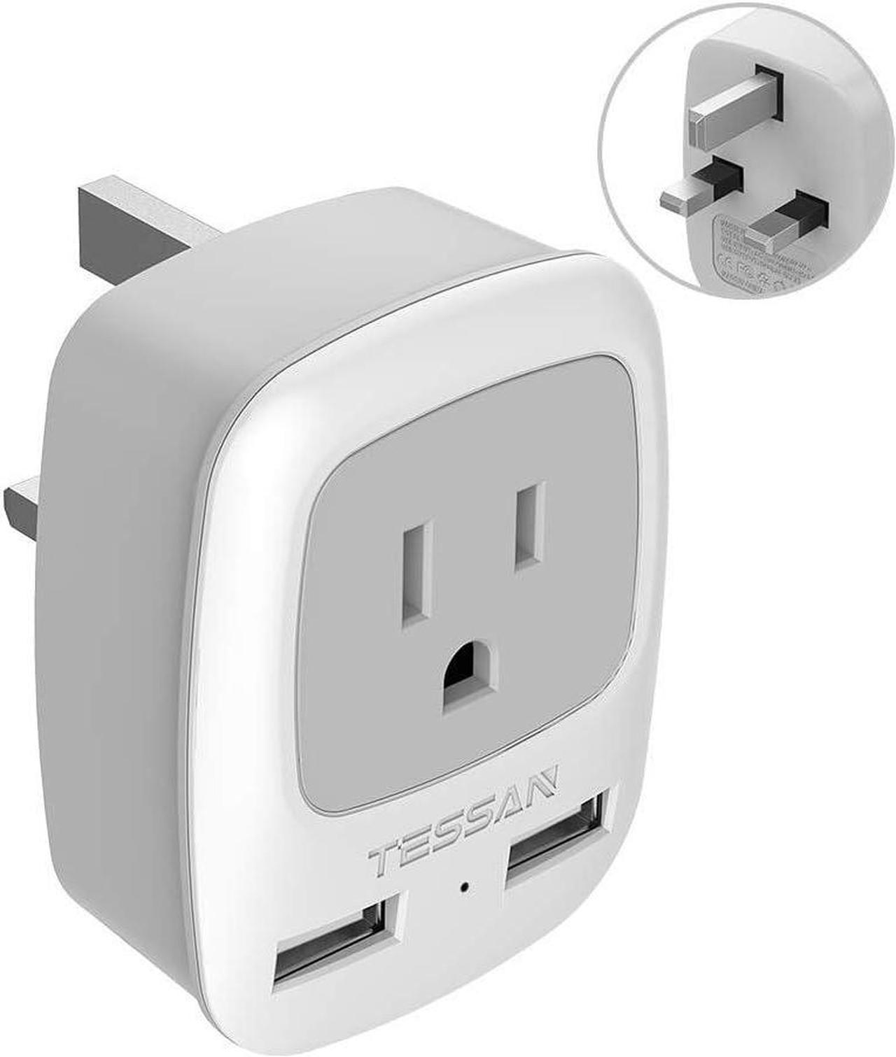 UK Ireland Hong Kong Plug Adapter, TESSAN International Travel Adaptor with Dual USB Charging Ports, Power Outlet Wall Charger for USA/Canada to UK England British Qatar Singapore Malaysia (Type G)