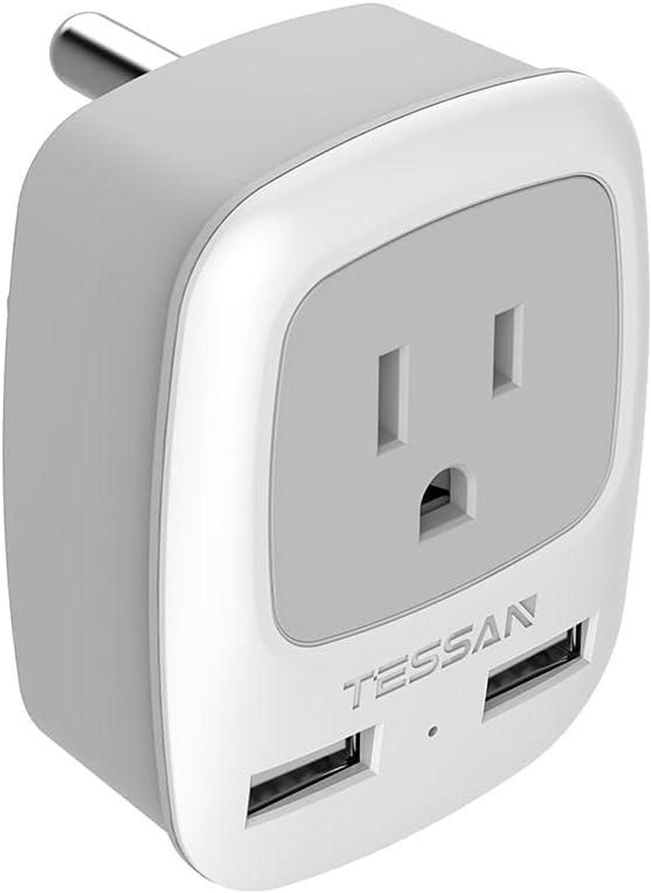 US to India Power Adapter, TESSAN International Grounded Travel Plug Adapter with 2 USB &1 American Sockets Outlet Charger, Type D Adaptor for Bangladesh Maldives Nepal Pakistan