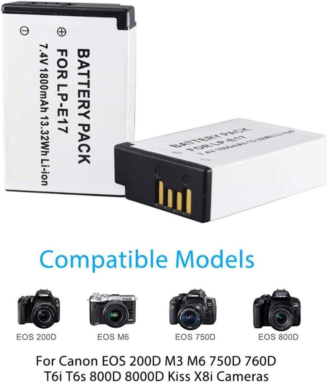 Alt view image 6 of 6 - CITYORK 2-Pack LP-E17 1800mAh High Capacity Li-ion Battery and LCD Dual Charger for Canon EOS M3, M5, M6, Rebel T6i, Rebel T6s, Rebel T7i, 750D, 760D, 8000D, 77D, Kiss X8i, 200D, 800D, SL2 Camera