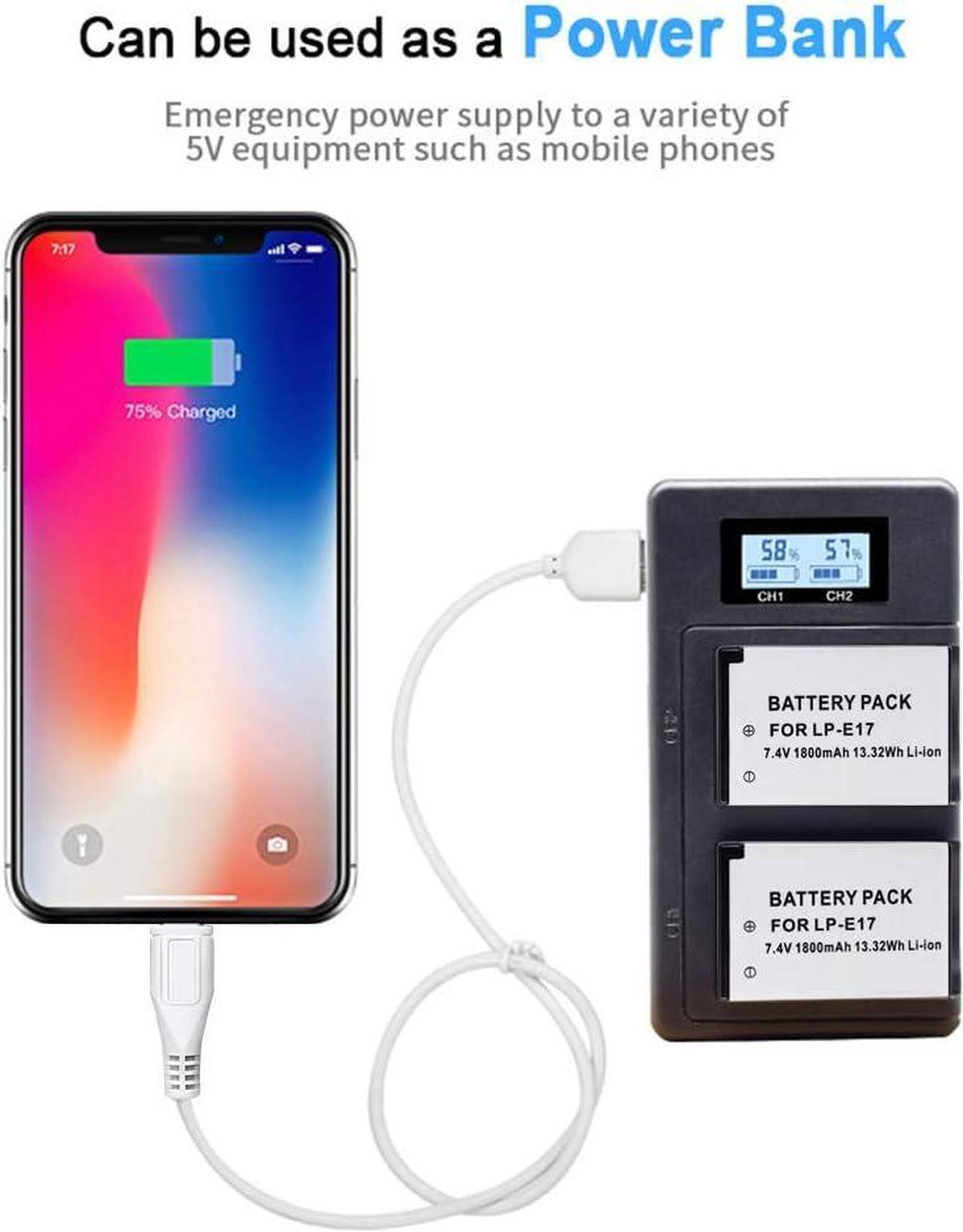 Alt view image 2 of 6 - CITYORK 2-Pack LP-E17 1800mAh High Capacity Li-ion Battery and LCD Dual Charger for Canon EOS M3, M5, M6, Rebel T6i, Rebel T6s, Rebel T7i, 750D, 760D, 8000D, 77D, Kiss X8i, 200D, 800D, SL2 Camera