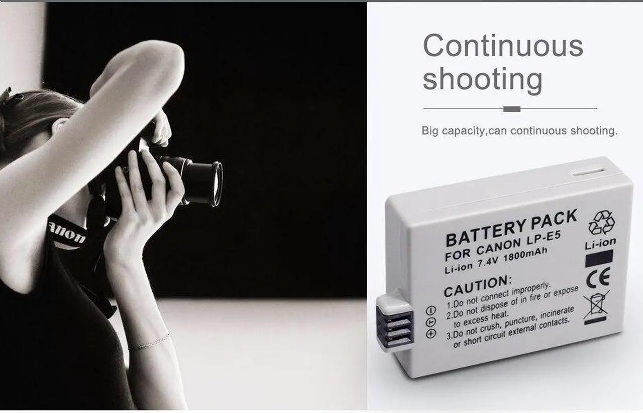 Alt view image 7 of 7 - CITYORK 2 Pack LP E5  Batteries with Battery Charger for Canon EOS 450D 500D 1000D Kiss X3 F Rebel Xsi Camera