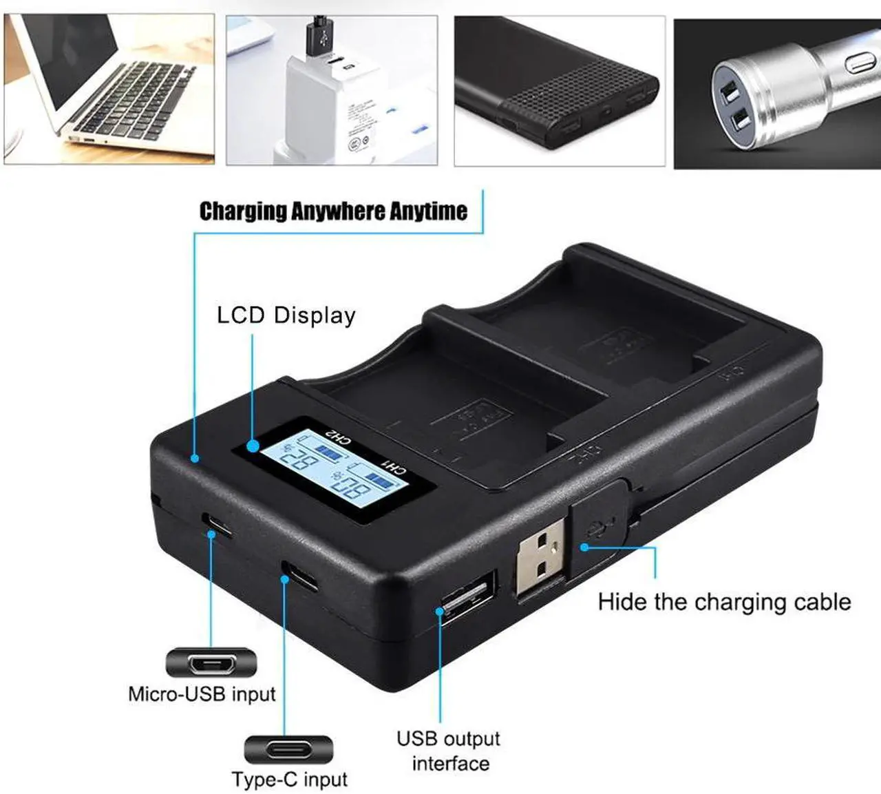 Alt view image 3 of 7 - CITYORK 2 Pack LP E5  Batteries with Battery Charger for Canon EOS 450D 500D 1000D Kiss X3 F Rebel Xsi Camera