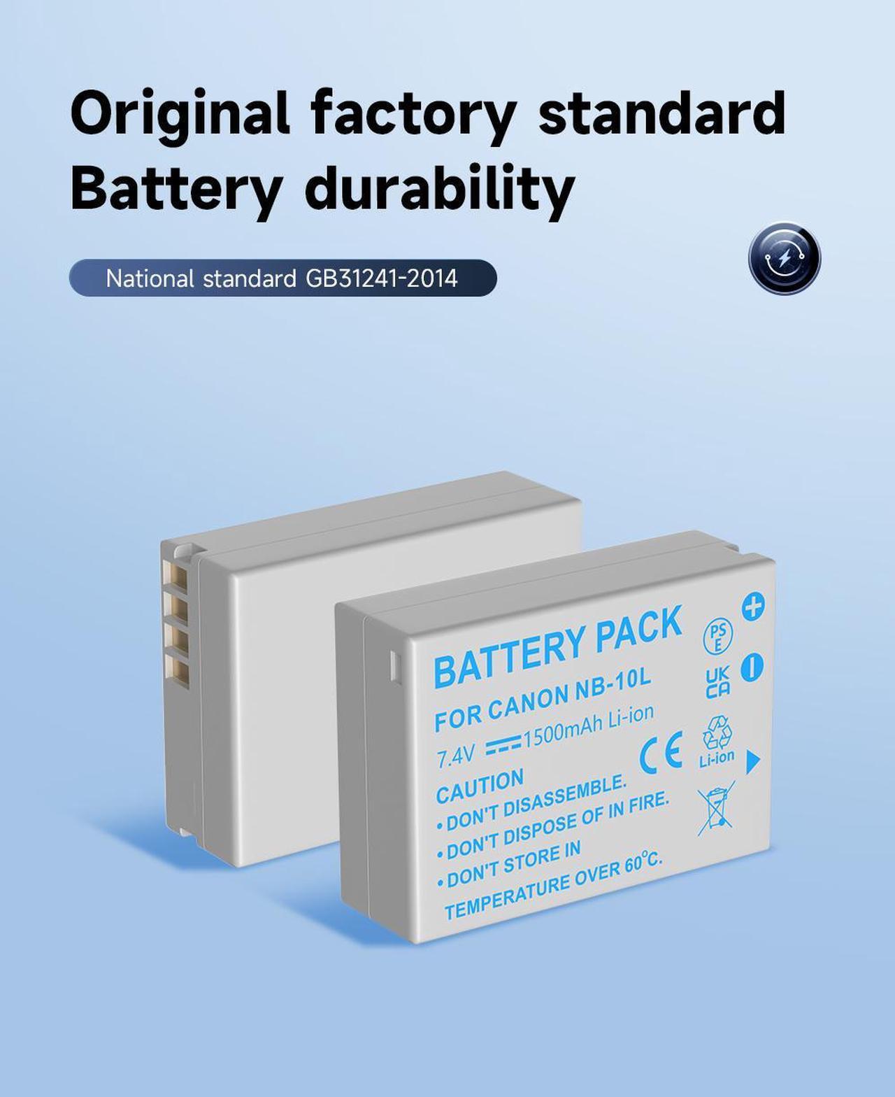 Alt view image 6 of 7 - CITYORK 2 Pack NB10L Battery With Fast charger For Canon SX40 HS SX40HS SX50 HS SX50HS G1 X G15 G16 SX60 HS G3X,1500mAh