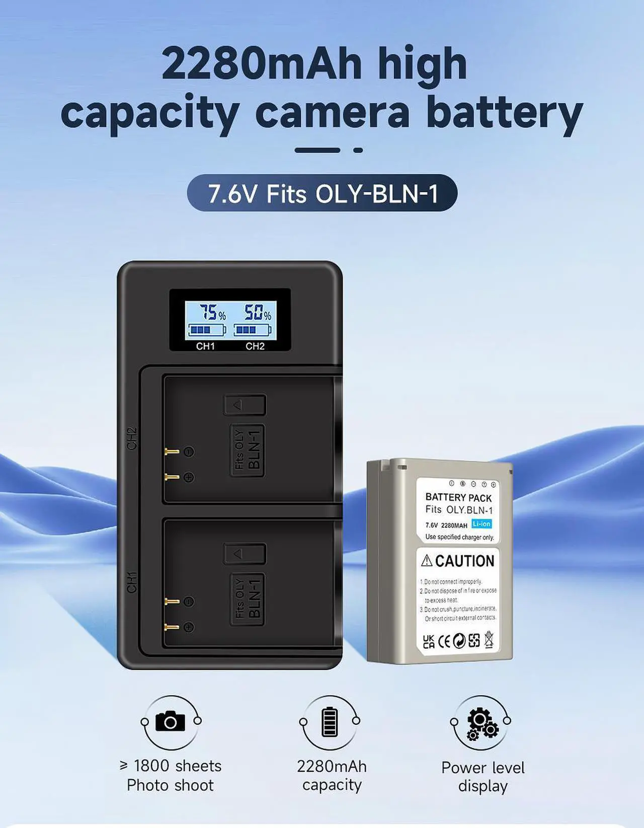 Alt view image 3 of 7 - CITYORK BLN-1 BLN 1 PS-BLN1 Battery with Dual USB charger for Olympus OM-D E-M1 E-M5 Mark II PEN-F E-P5 EM1 EM5 PENF EP5