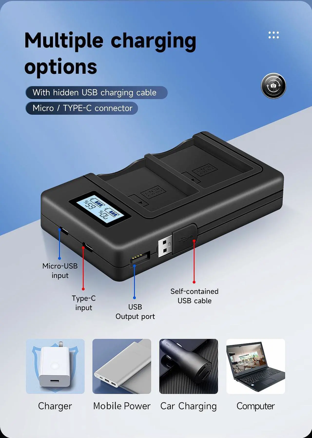 Alt view image 5 of 7 - CITYORK BLN-1 BLN 1 PS-BLN1 Battery with Dual USB charger for Olympus OM-D E-M1 E-M5 Mark II PEN-F E-P5 EM1 EM5 PENF EP5