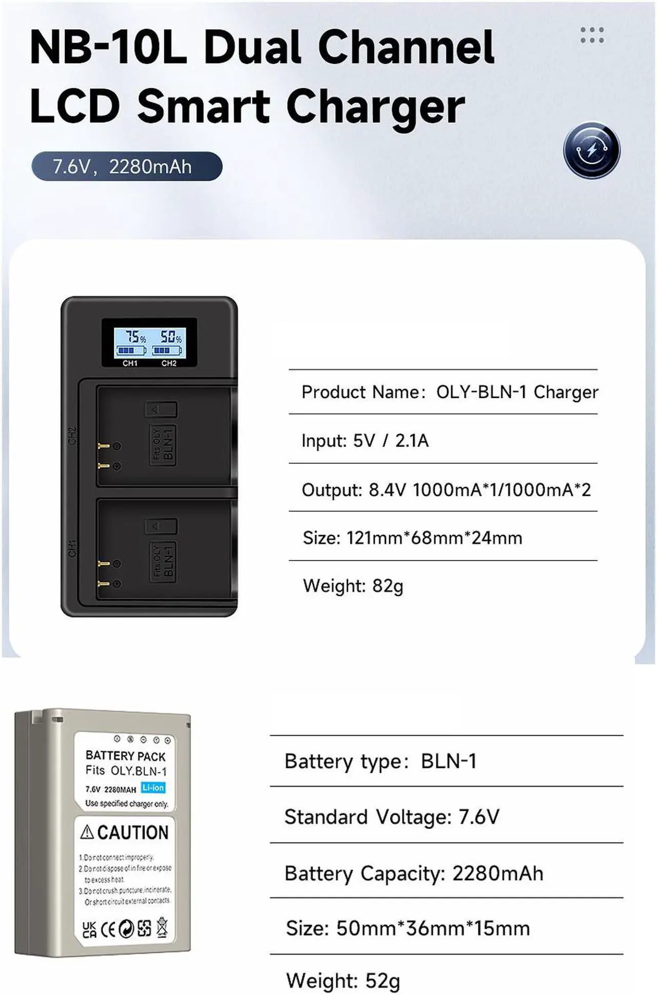 Alt view image 7 of 7 - CITYORK BLN-1 BLN 1 PS-BLN1 Battery with Dual USB charger for Olympus OM-D E-M1 E-M5 Mark II PEN-F E-P5 EM1 EM5 PENF EP5