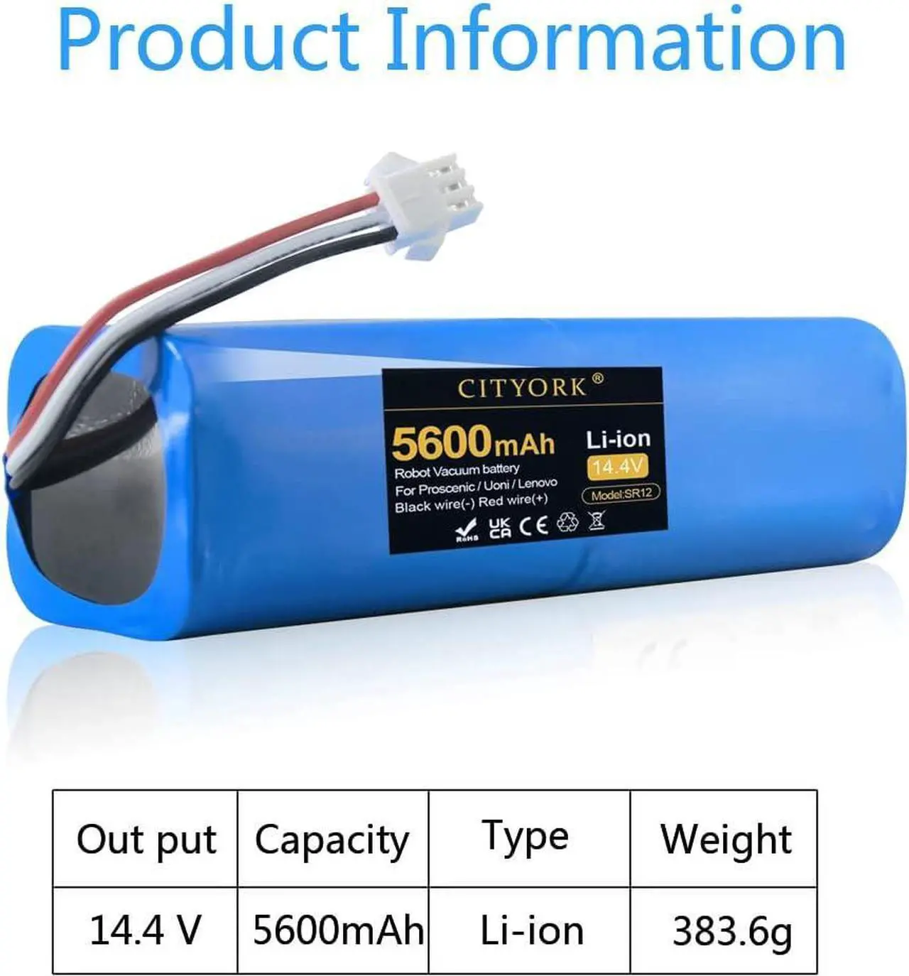 Alt view image 4 of 5 - CITYORK 14.4V 5600mAh Replacment Battery for Proscenic Robot Vacuum Cleaner M7PRO M7MAX M8PRO Cleaner M7 Max M8 Pro, Lydsto R1, Uoni V980 Max