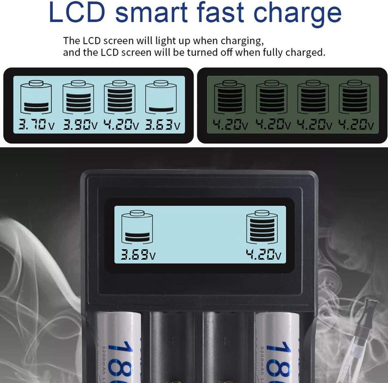Alt view image 5 of 6 - CITYORK USB Smart Battery Charger, Universal Intelligent Charger with 4 Slot LCD Display for 18650 14500 18500 16350 Li-ion Rechargeable Batteries