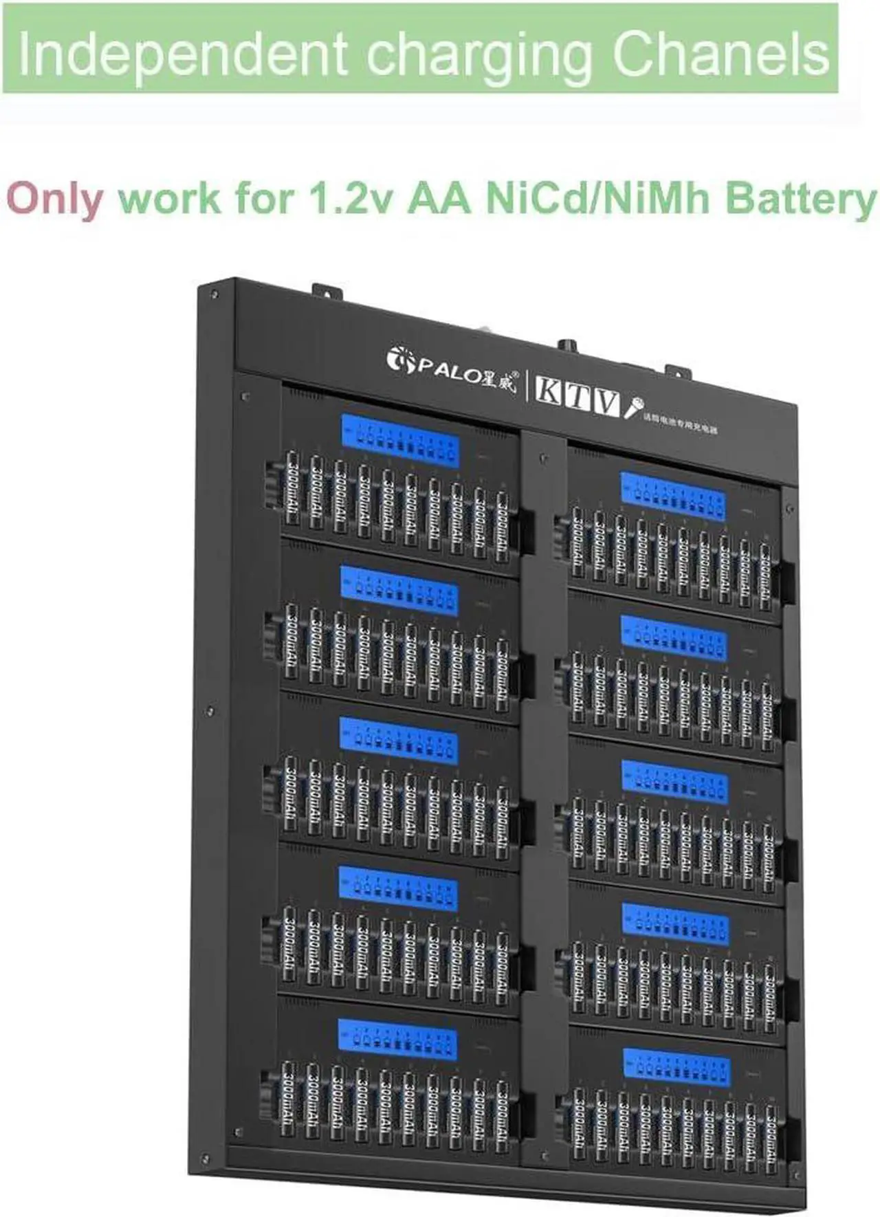 Alt view image 6 of 7 - 100 Bay AA Battery Charger High LCD Smart for KTV 1.2v NIMH Double A Rechargeable Batteries Bulk with Discharge Function